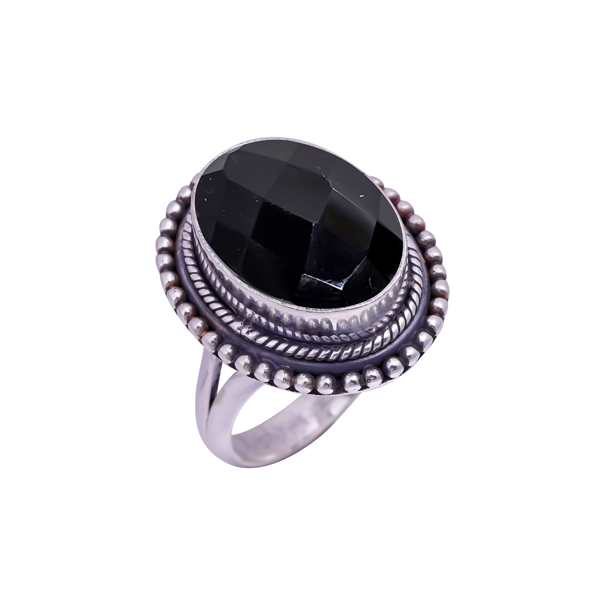 Black Onyx - Simulated Gemstone 925 Sterling Silver Ring