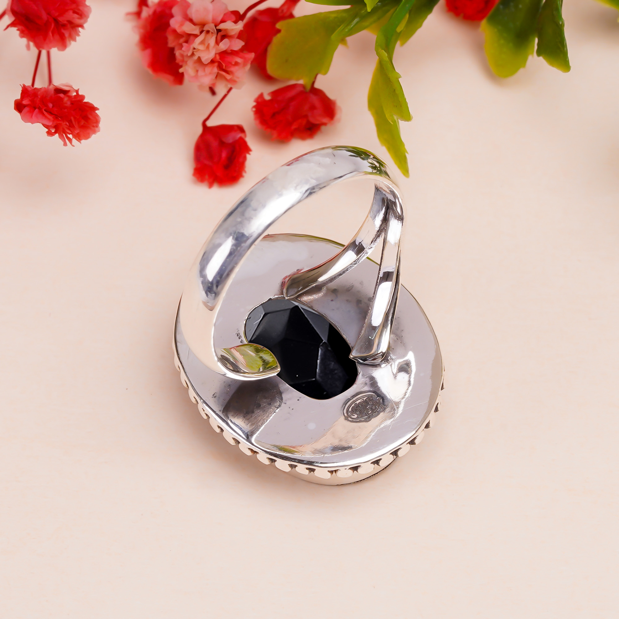 Black Onyx - Simulated Gemstone 925 Sterling Silver Ring