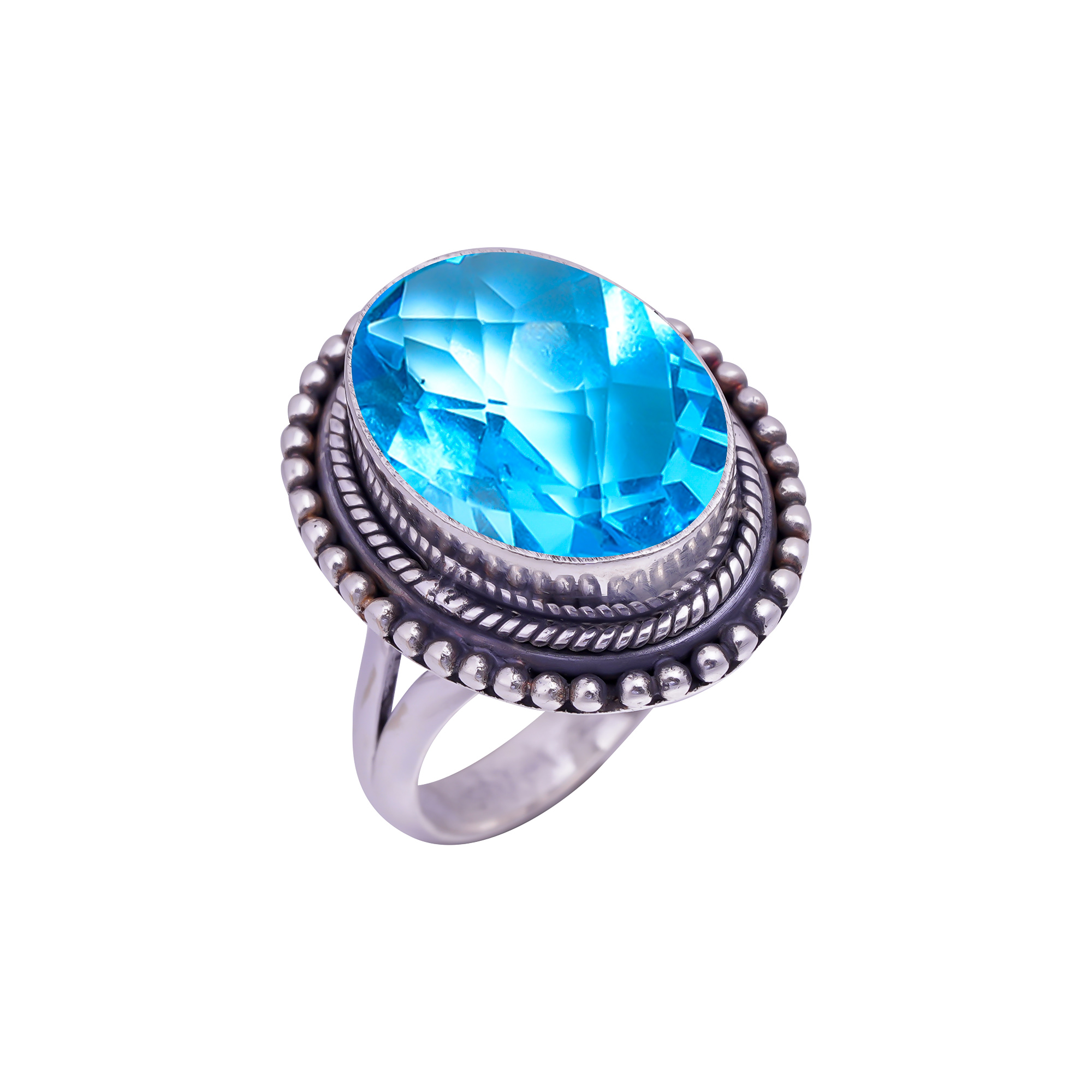 Blue Topaz - Simulated Gemstone 925 Sterling Silver Ring