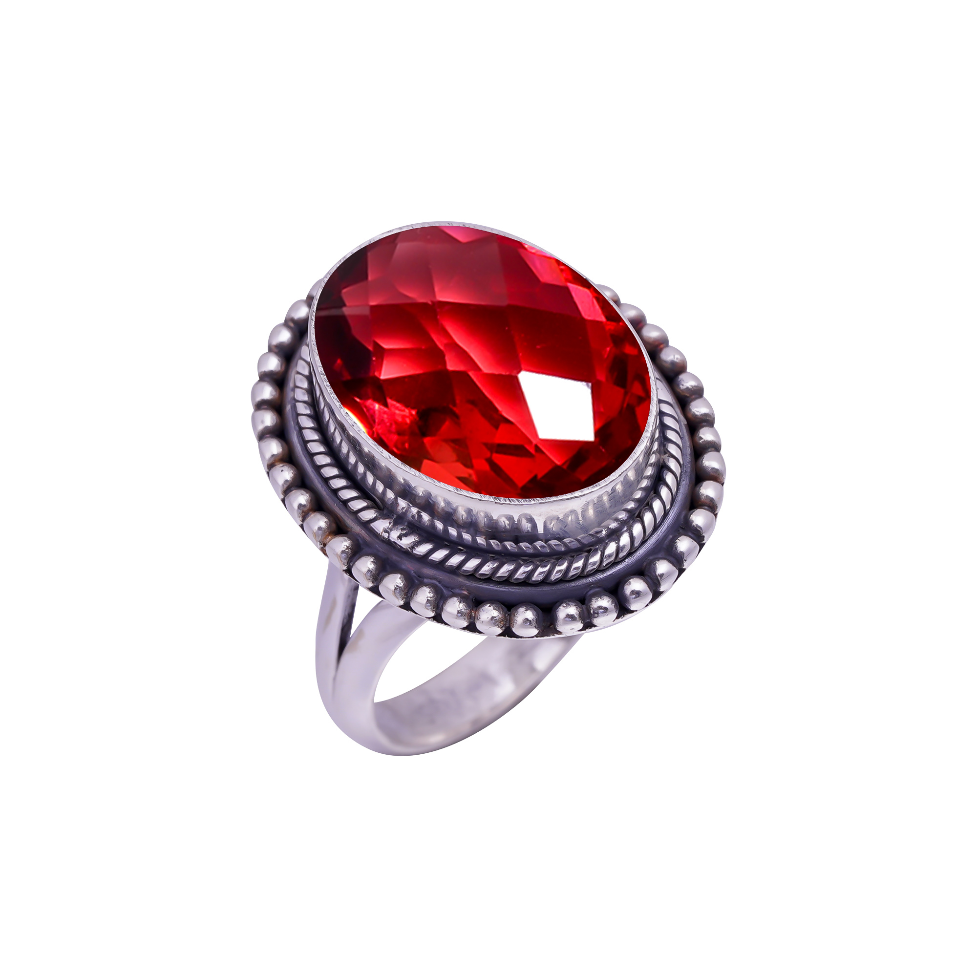 Pink Rubellite Tourmaline - Simulated Gemstone 925 Sterling Silver Ring