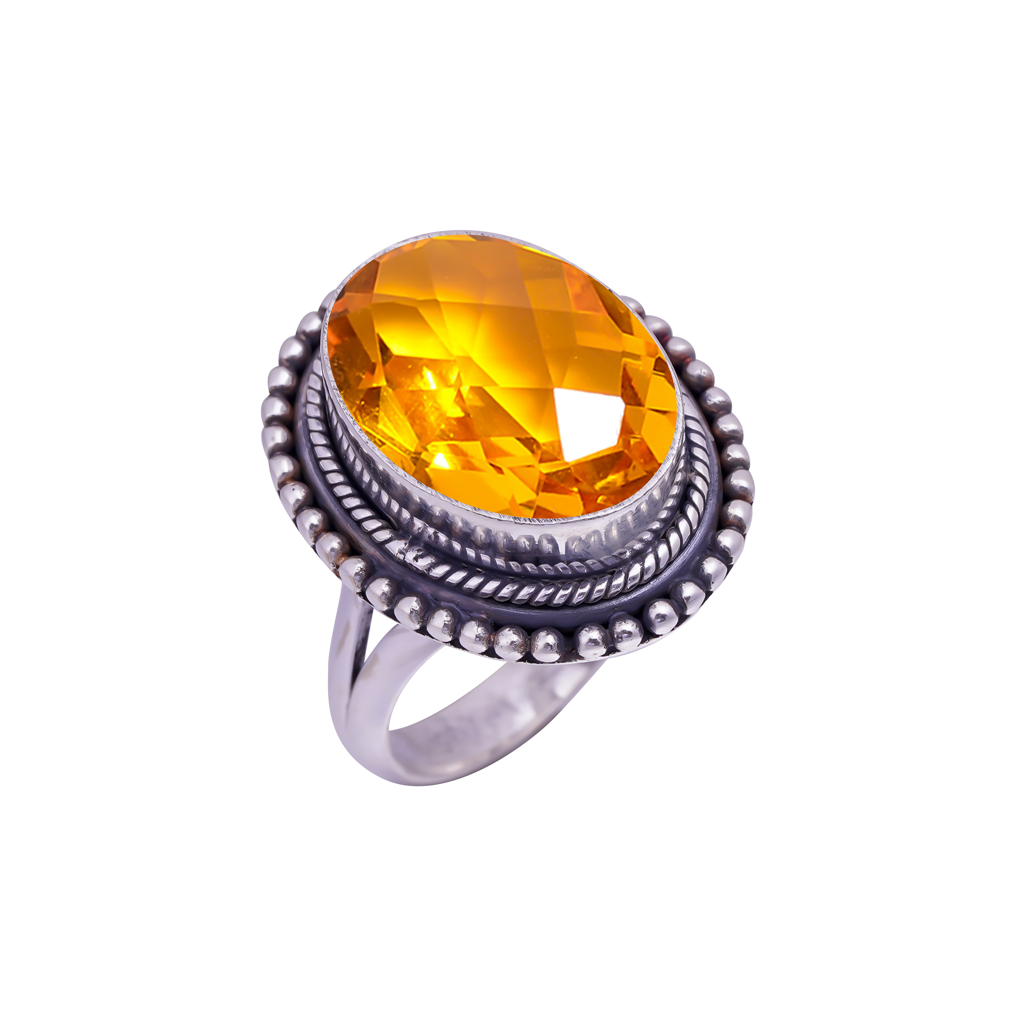 Citrine - Simulated Gemstone 925 Sterling Silver Ring