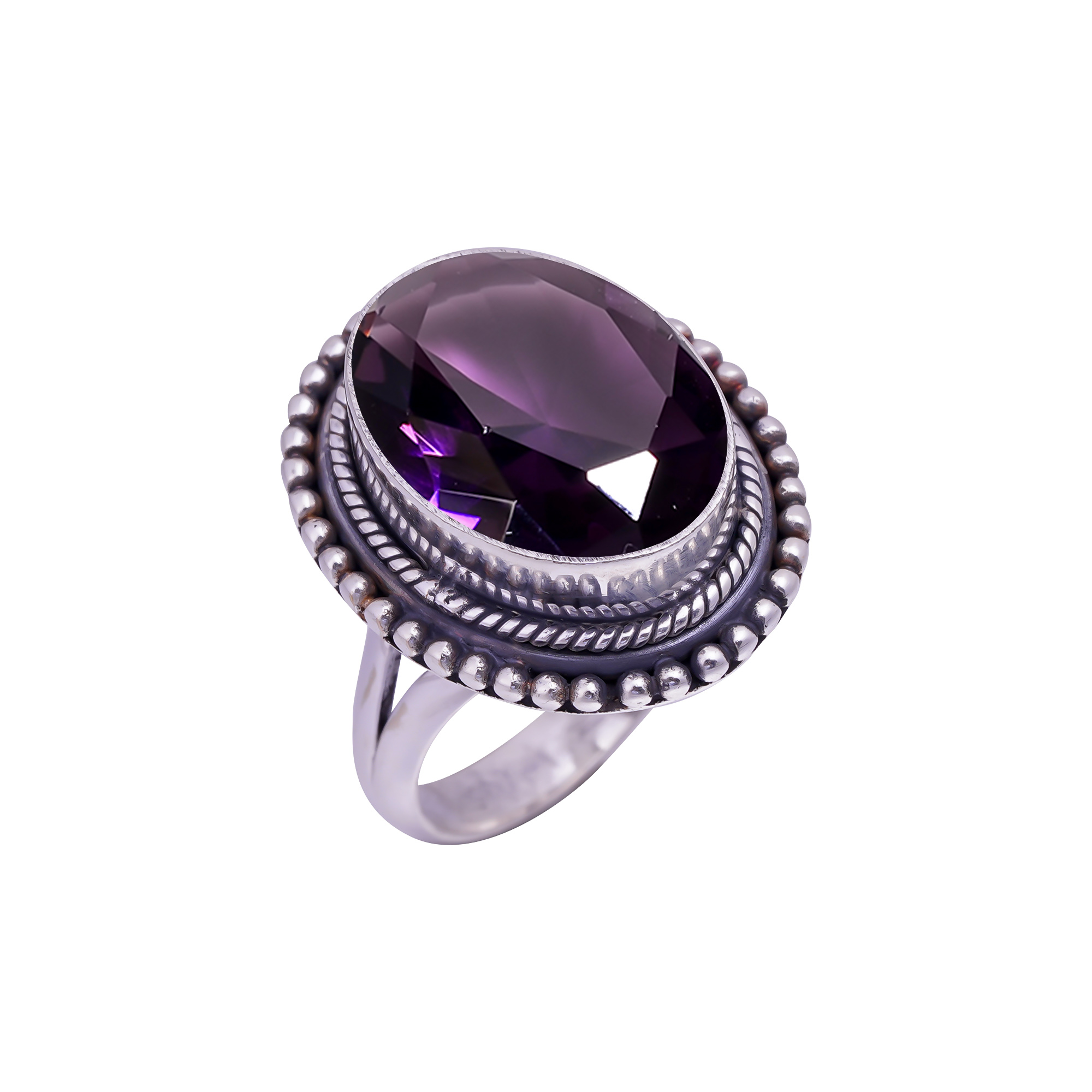 Purple Amethyst - Simulated Gemstone 925 Sterling Silver Ring