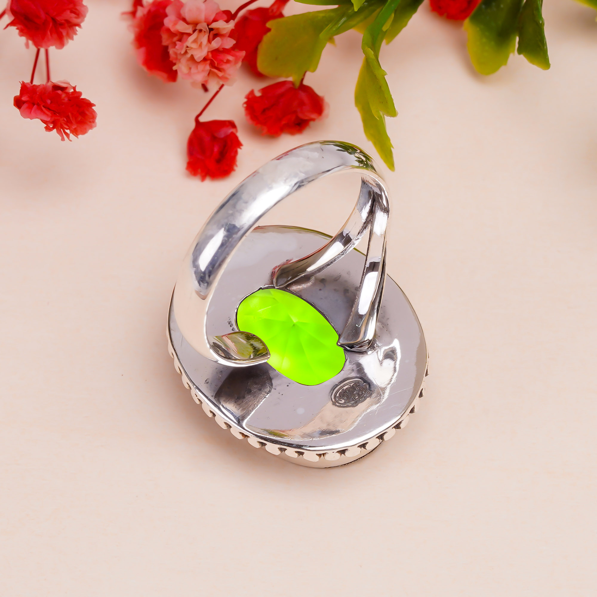Peridot - Simulated Gemstone 925 Sterling Silver Ring