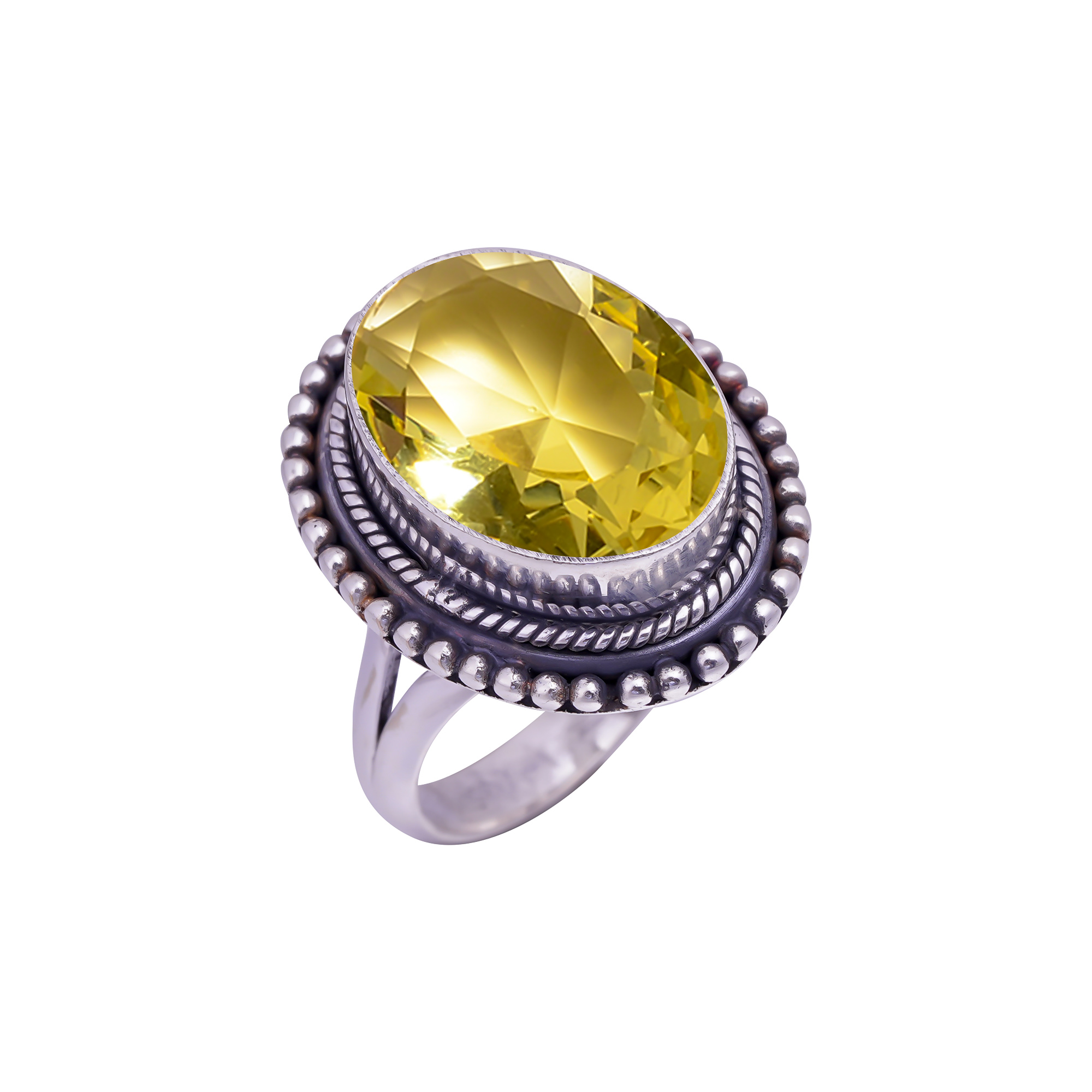 Lemon Quartz - Simulated Gemstone 925 Sterling Silver Ring