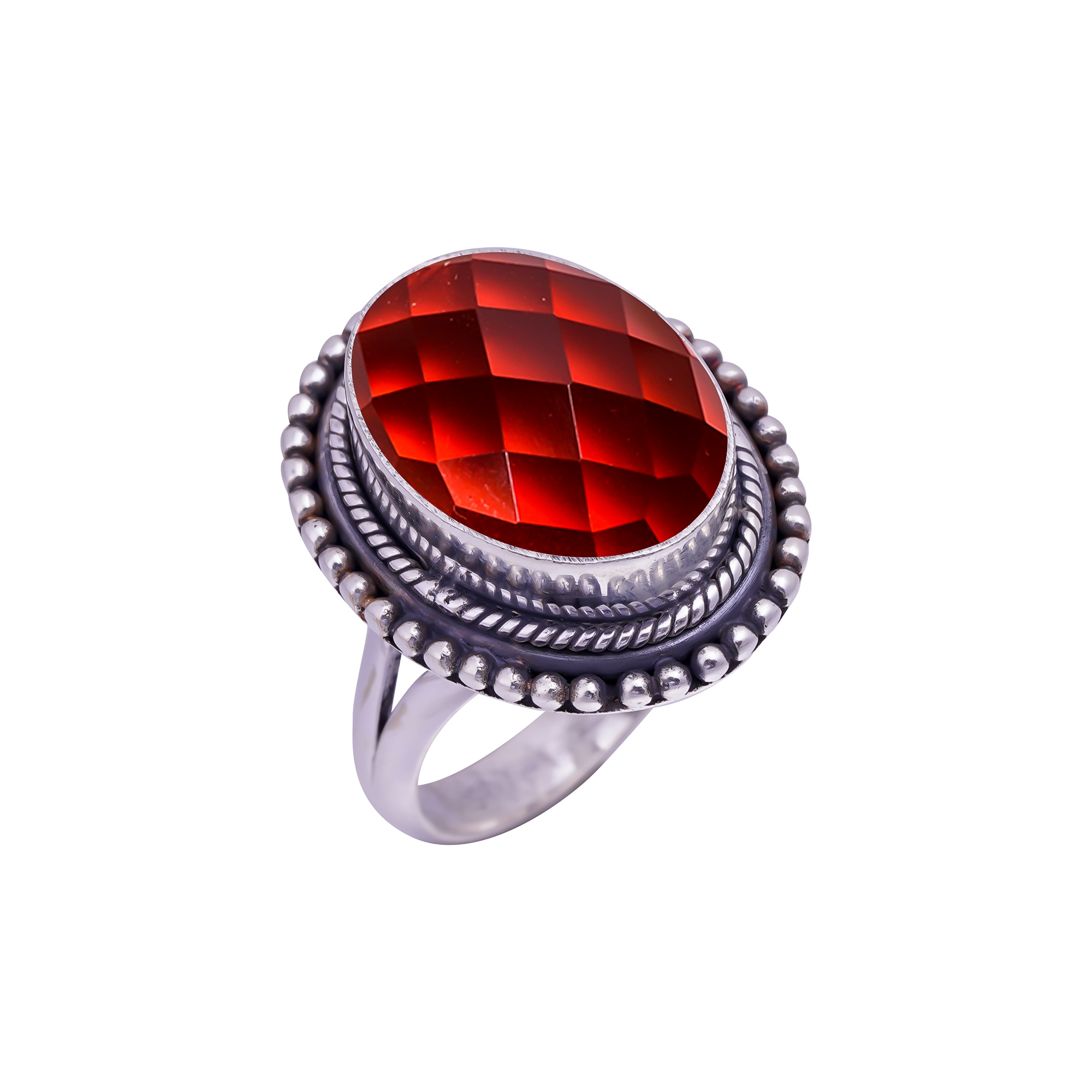 Red Garnet - Simulated Gemstone 925 Sterling Silver Ring