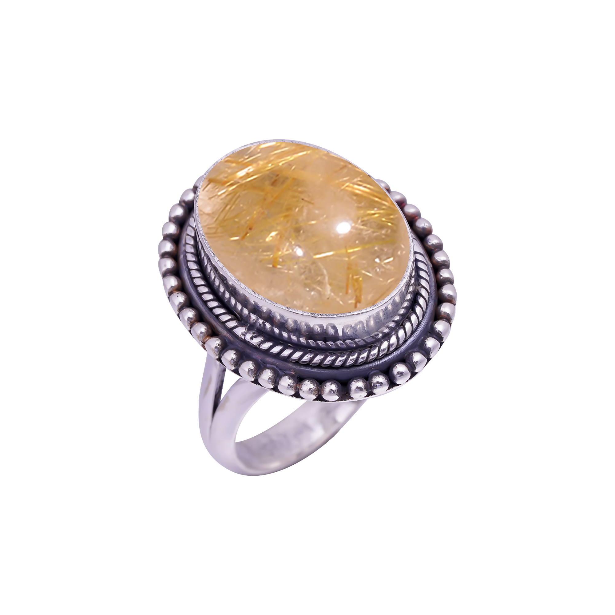 Golden Rutilated Quartz - Brazil Gemstone 925 Sterling Silver Ring