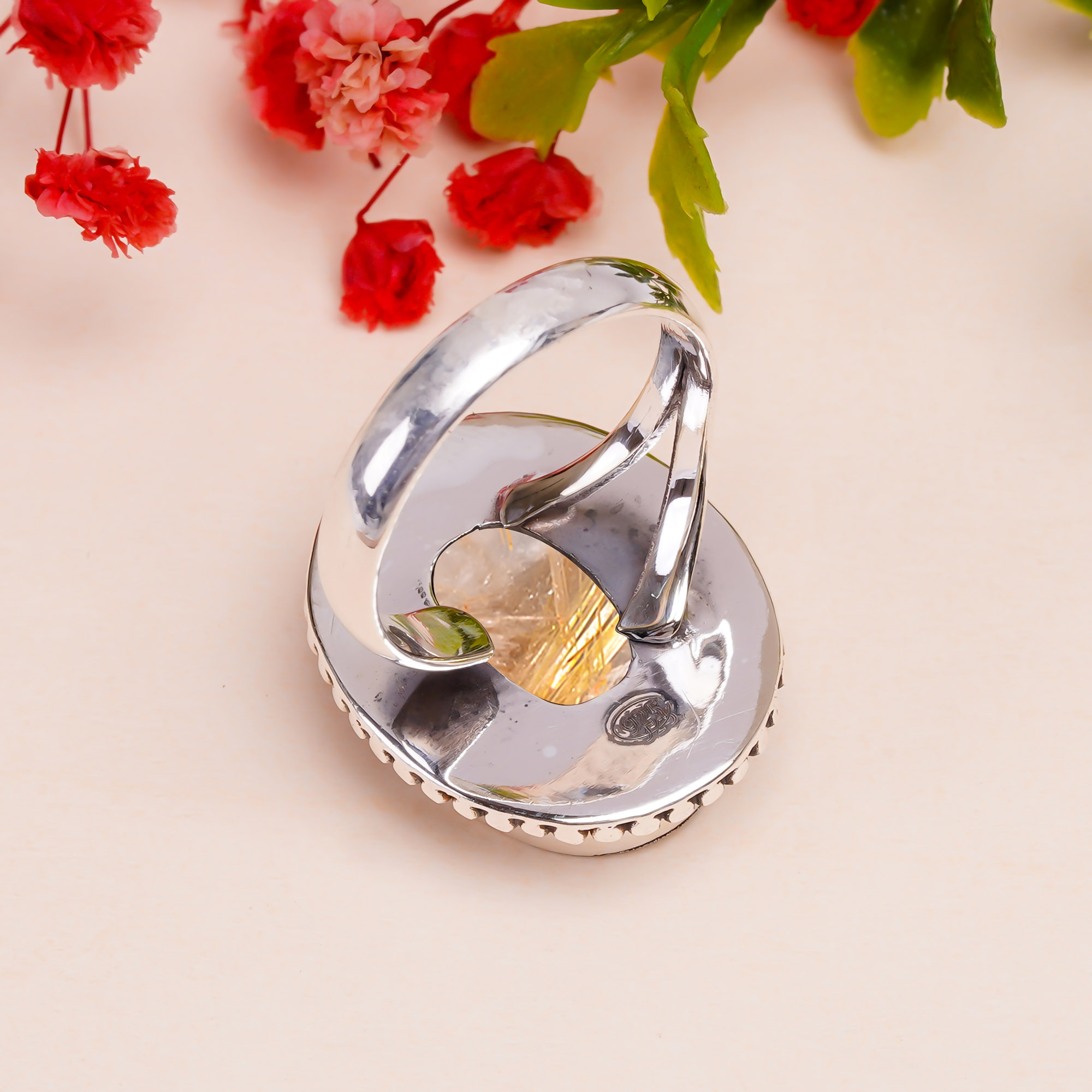 Golden Rutilated Quartz - Brazil Gemstone 925 Sterling Silver Ring