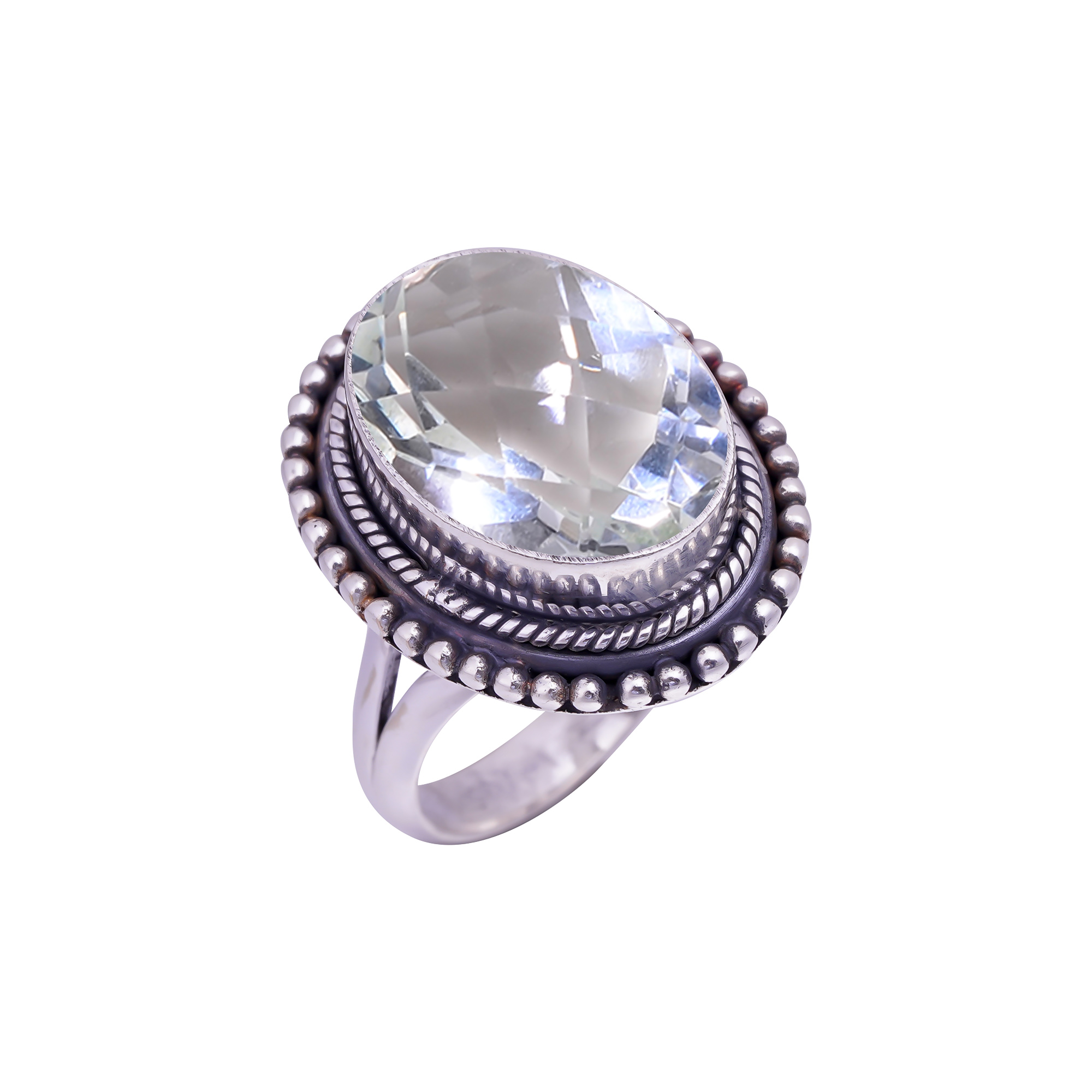 White Topaz - Simulated Gemstone 925 Sterling Silver Ring