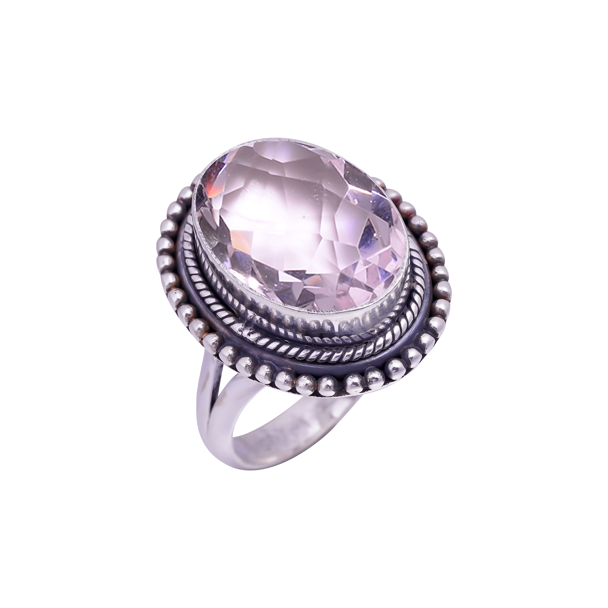 Pink Kunzite - Simulated Gemstone 925 Sterling Silver Ring