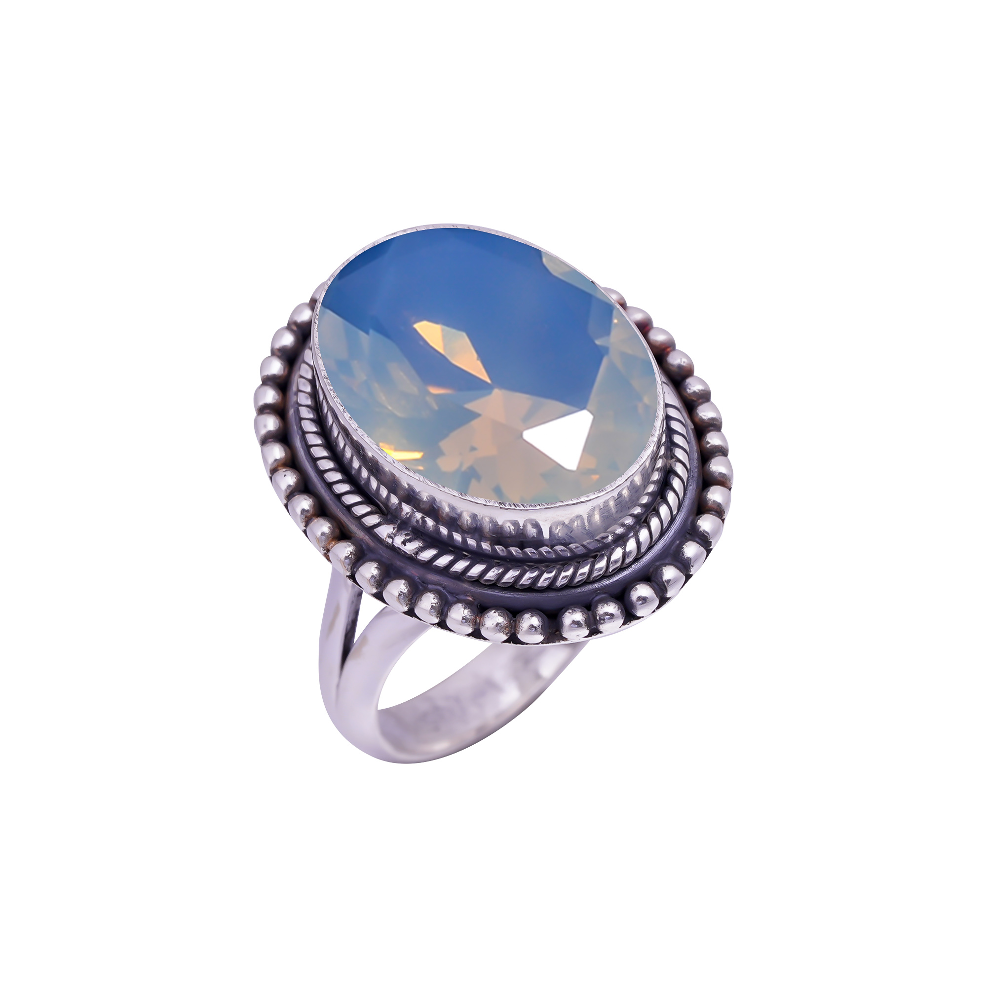 Milky Opal - Simulated Gemstone 925 Sterling Silver Ring