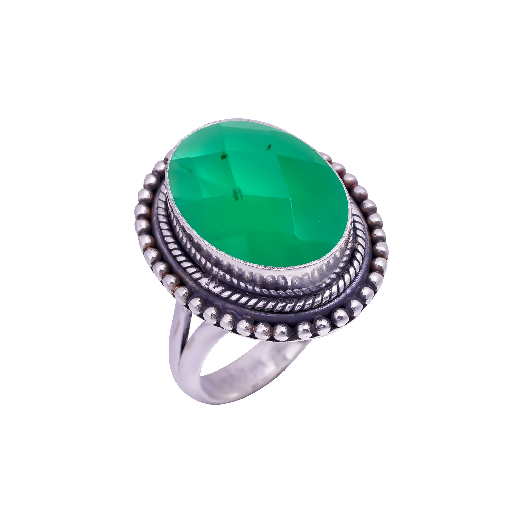 Emerald Simulated Gemstone 925 Sterling Silver Ring