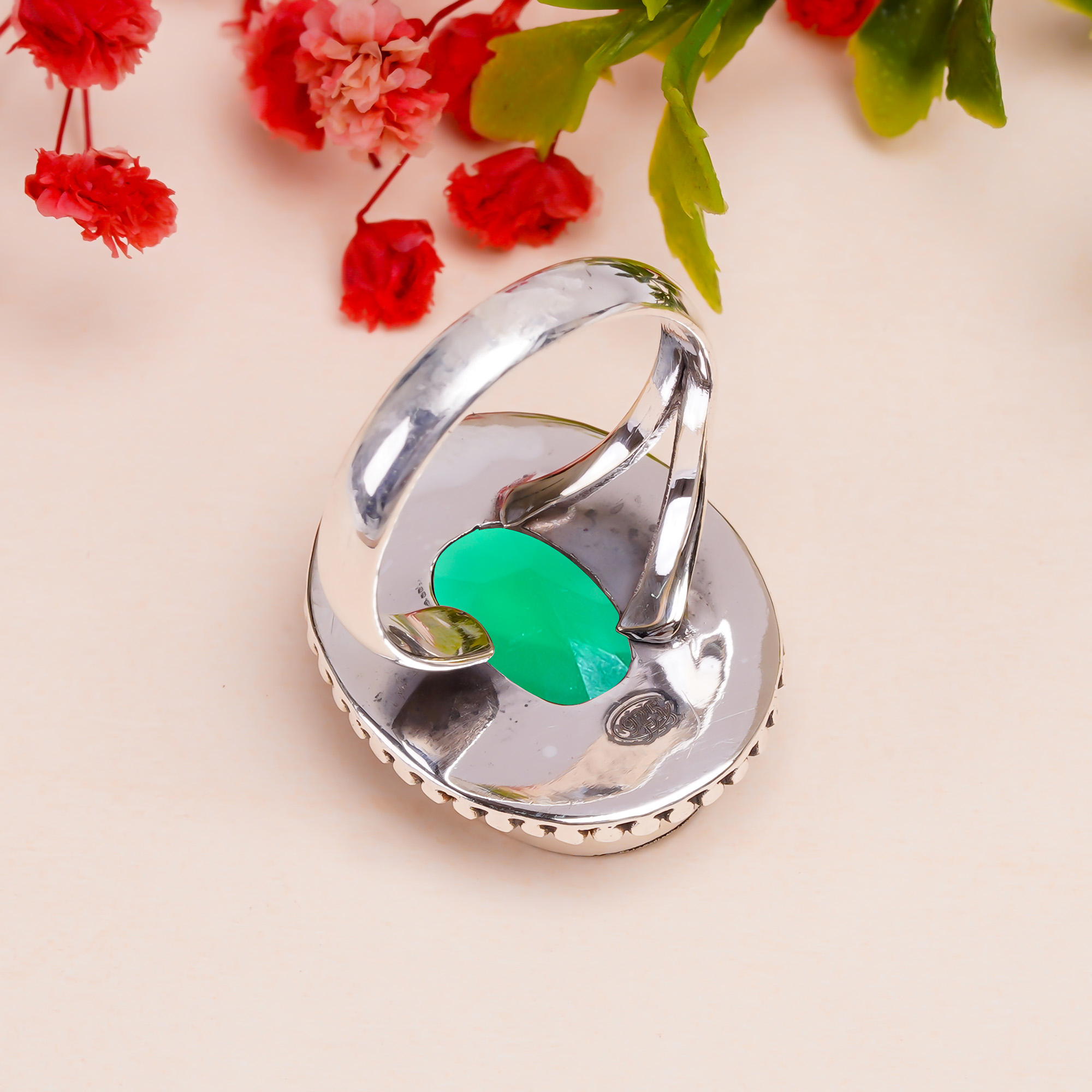 Emerald Simulated Gemstone 925 Sterling Silver Ring
