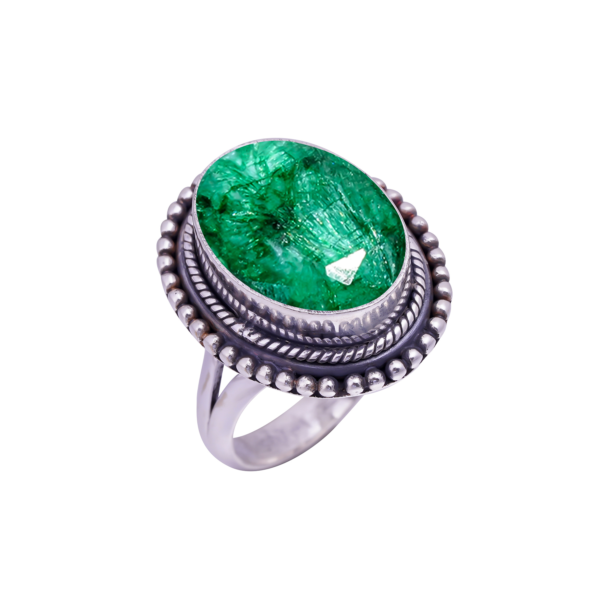 Emerlad - Dyed Quartz Gemstone 925 Sterling Silver Ring