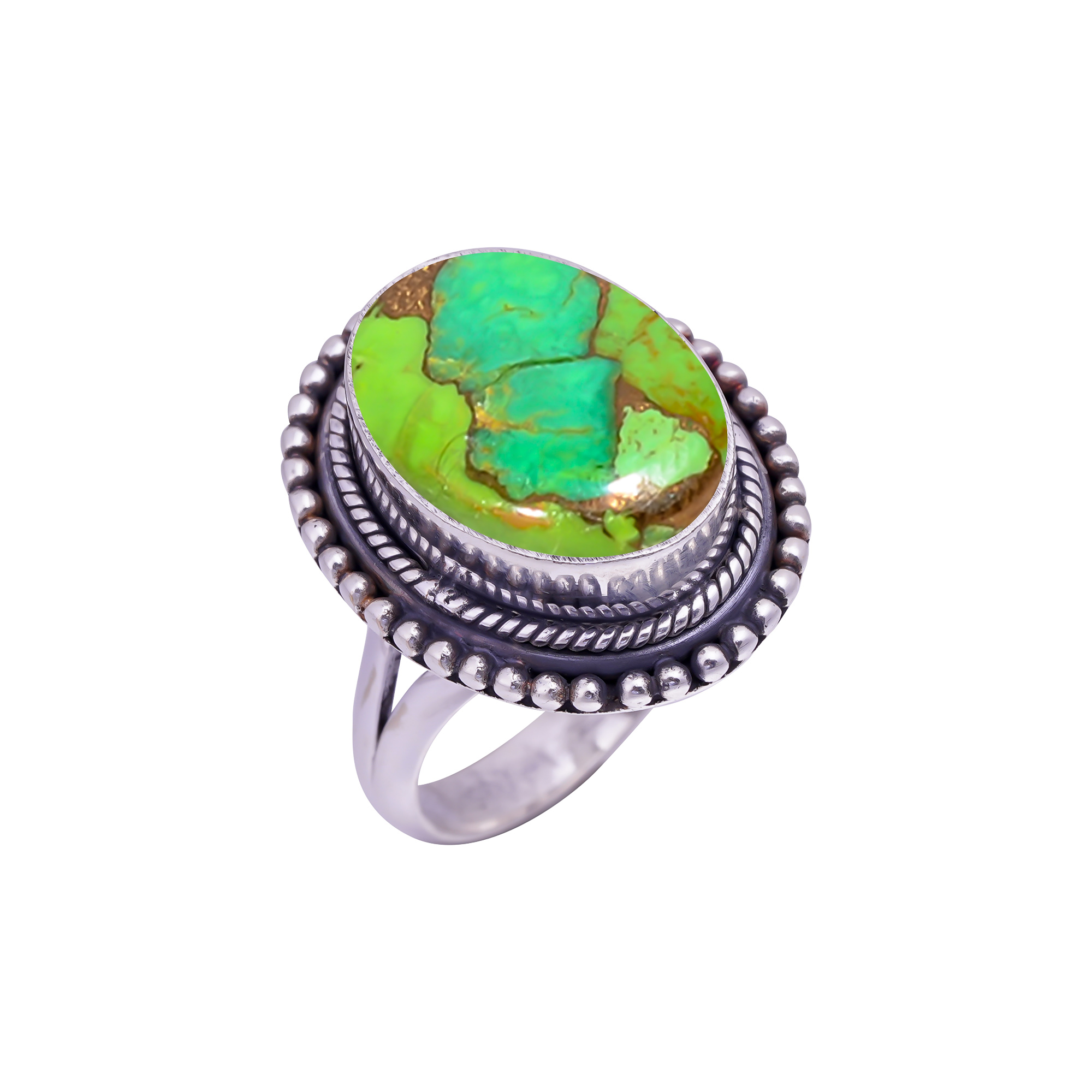 Copper Green Turquoise Gemstone 925 Sterling Silver Ring