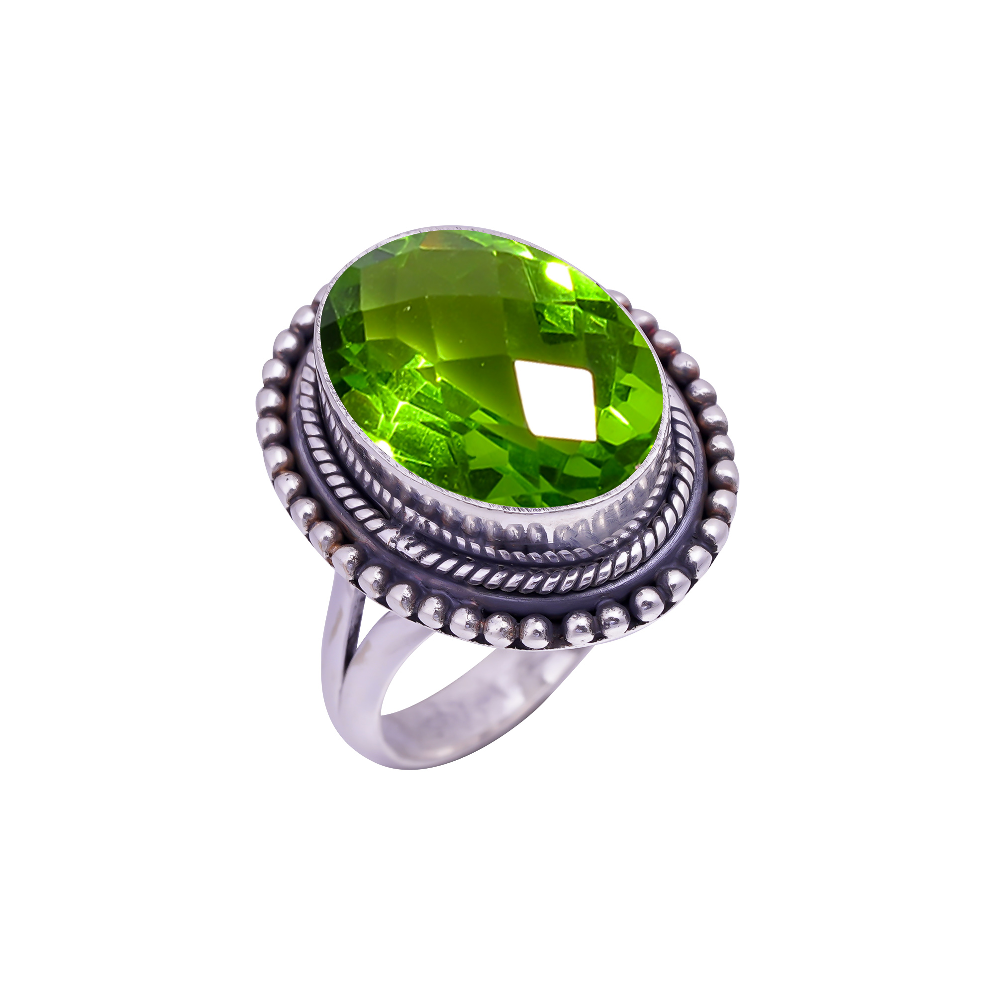 Peridot - Simulated Gemstone 925 Sterling Silver Ring