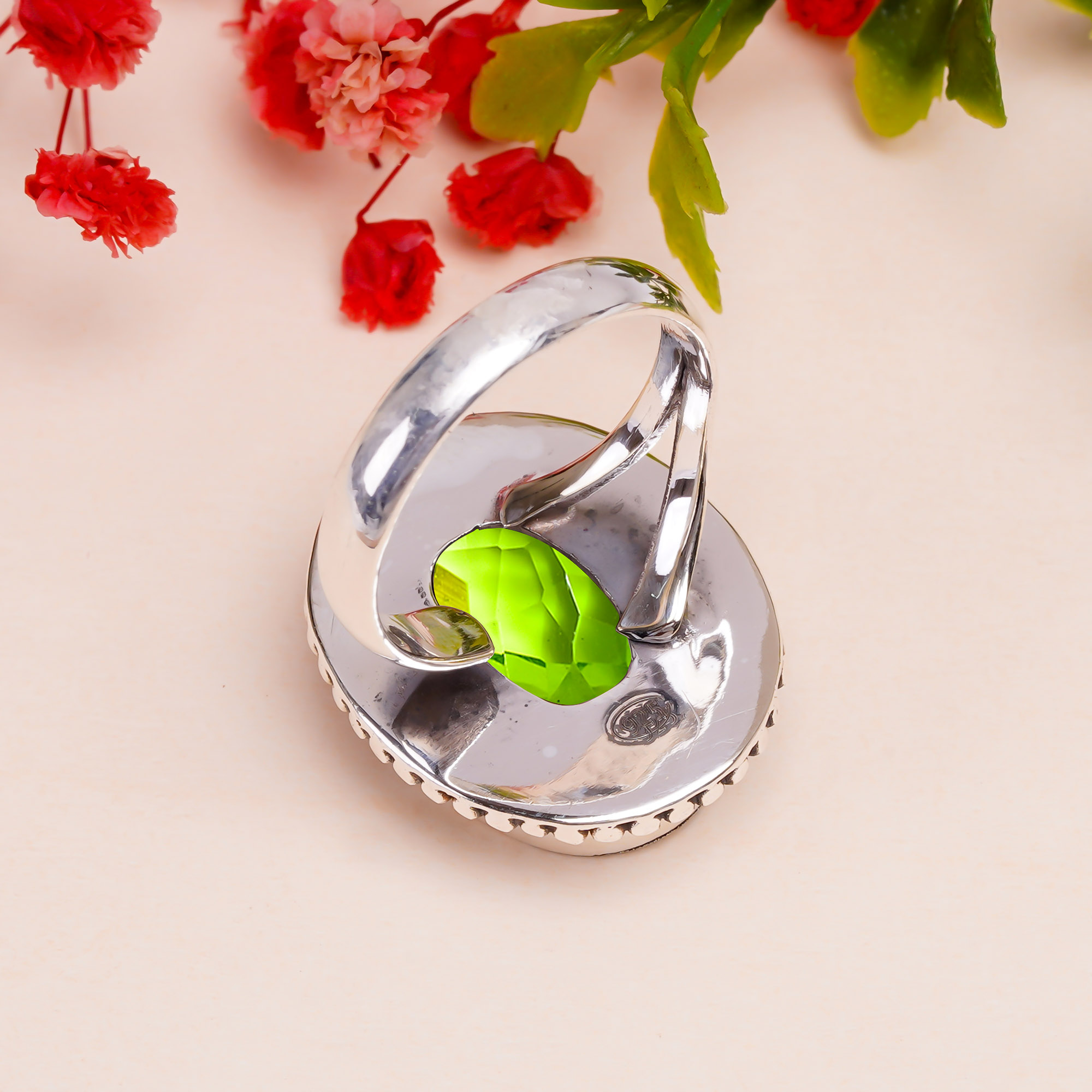 Peridot - Simulated Gemstone 925 Sterling Silver Ring