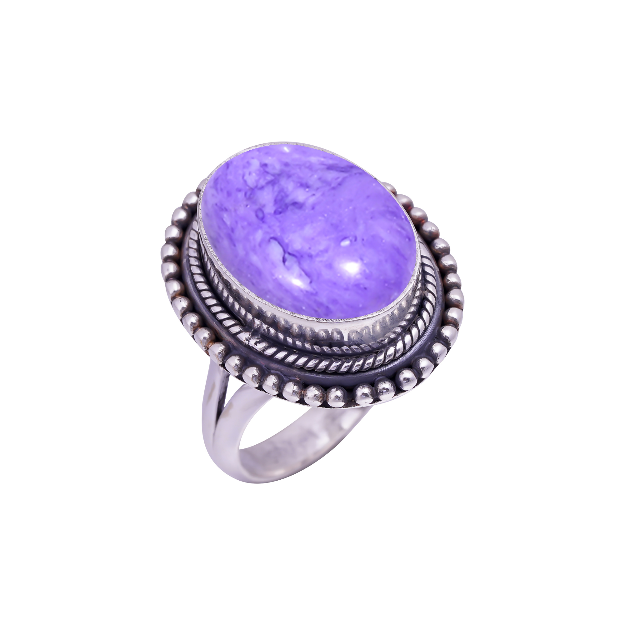 Purple Charoite - Simulated Gemstone 925 Sterling Silver Ring