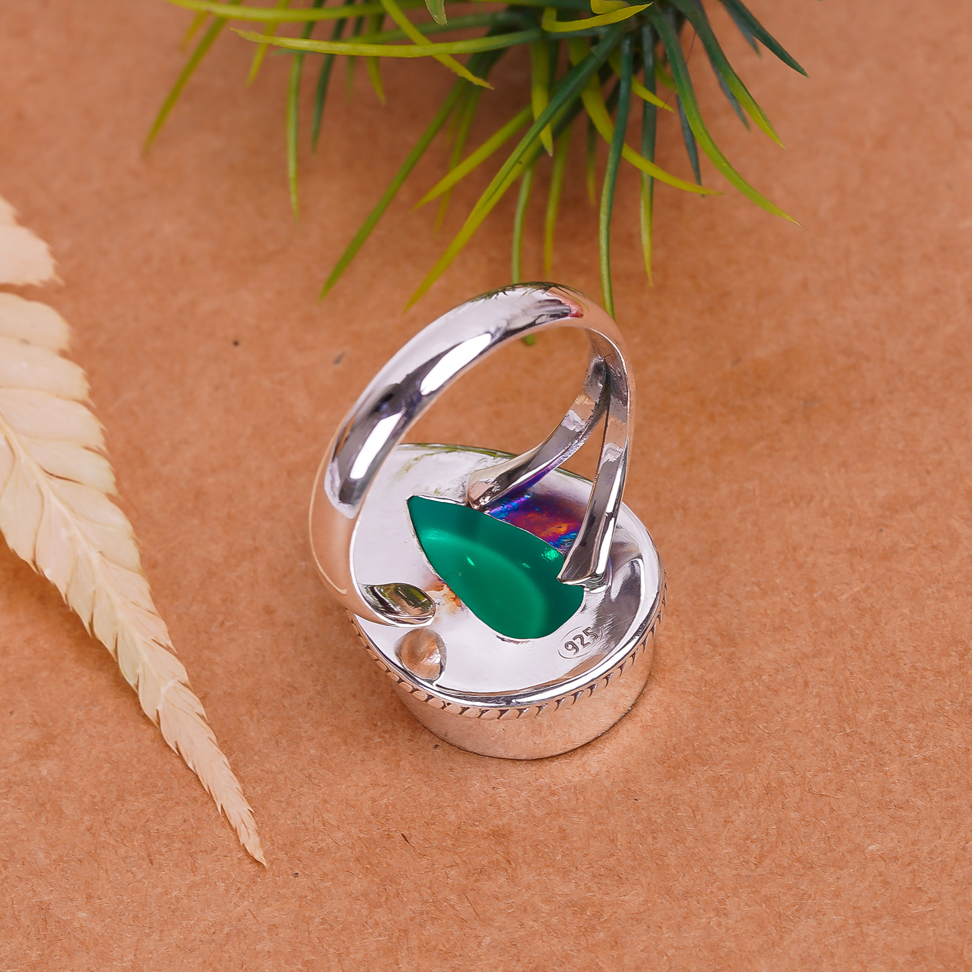 Emerald Simulated Gemstone 925 Sterling Silver Ring
