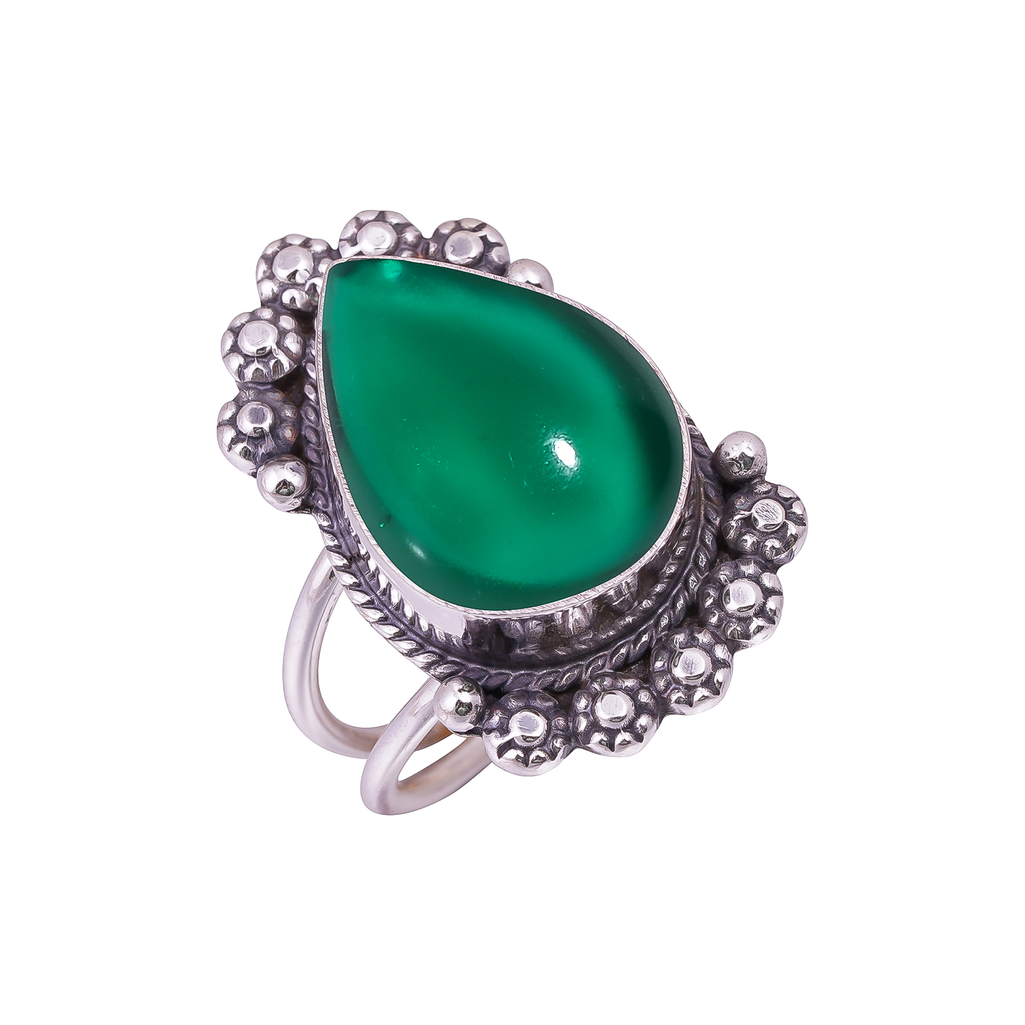 Emerald Simulated Gemstone 925 Sterling Silver Ring