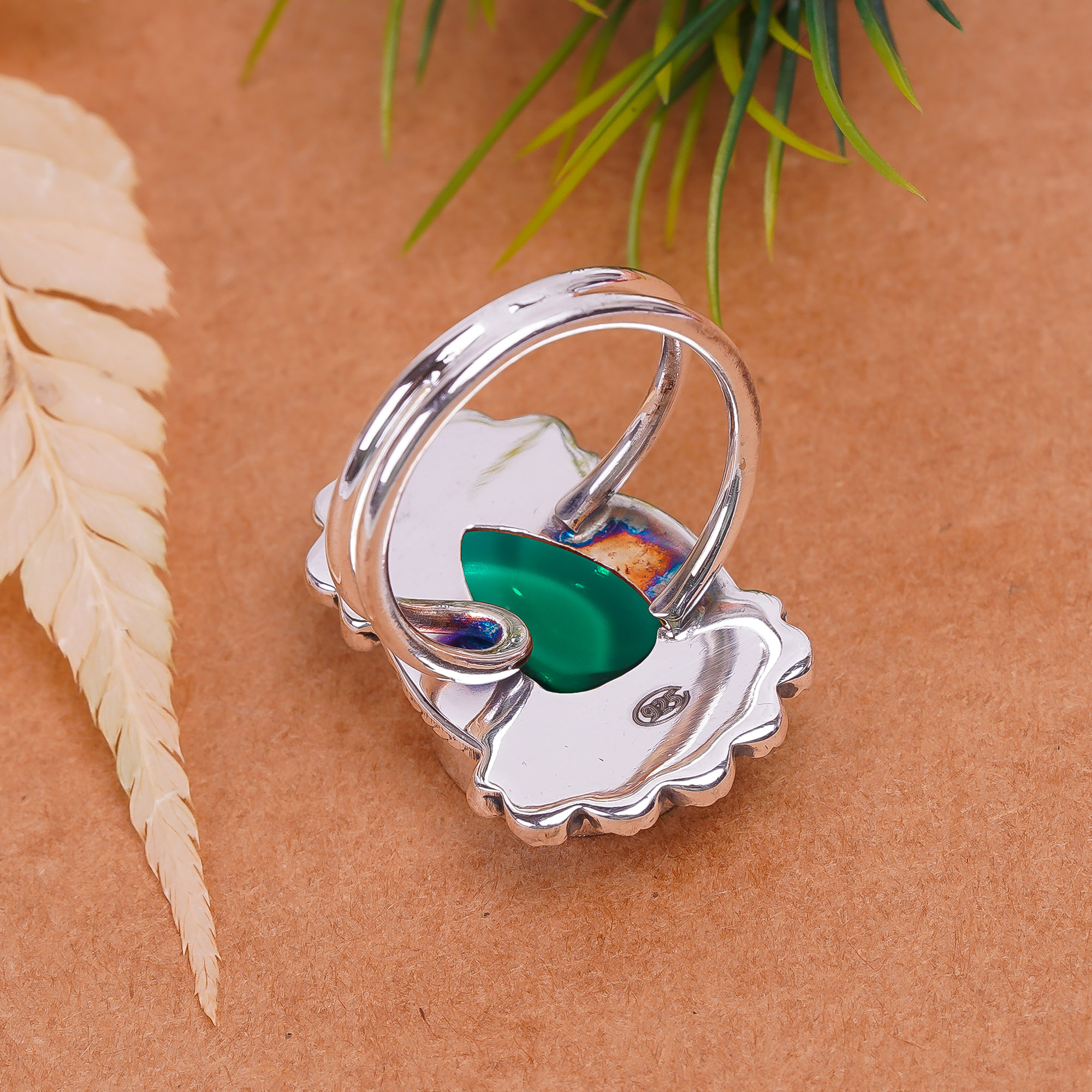 Emerald Simulated Gemstone 925 Sterling Silver Ring