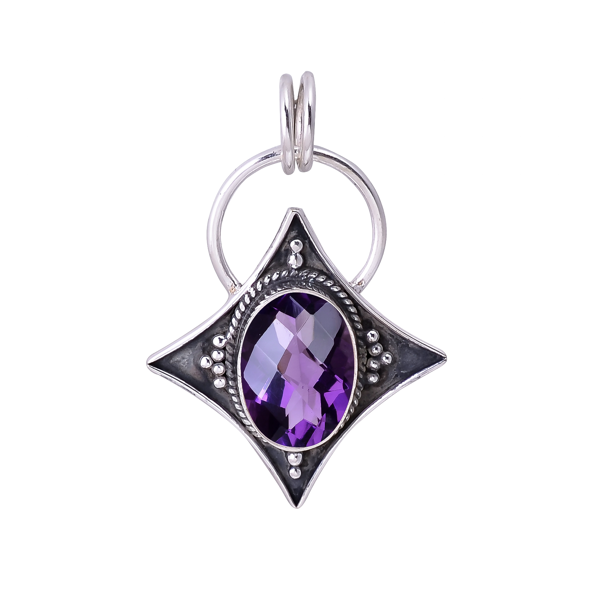 Purple Amethyst - Simulated 925 Solid Sterling Silver Pendant