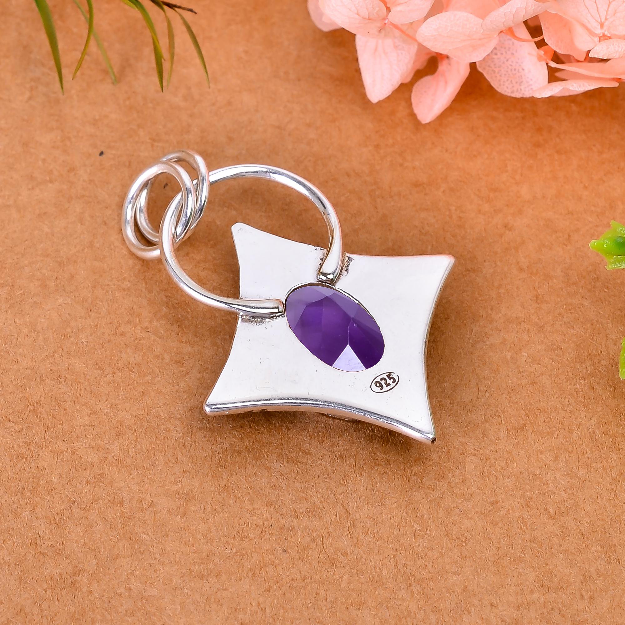 Purple Amethyst - Simulated 925 Solid Sterling Silver Pendant