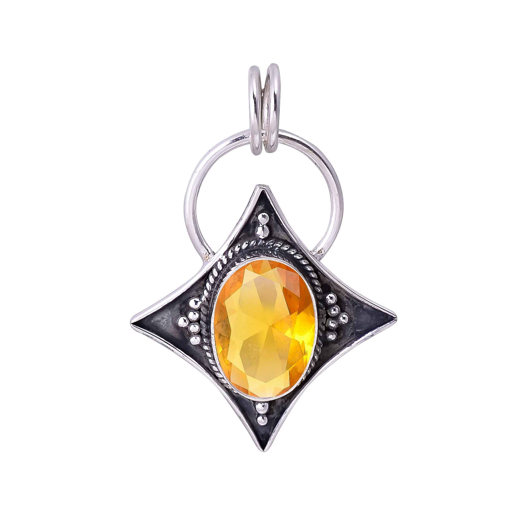 Citrine - Simulated 925 Solid Sterling Silver Pendant