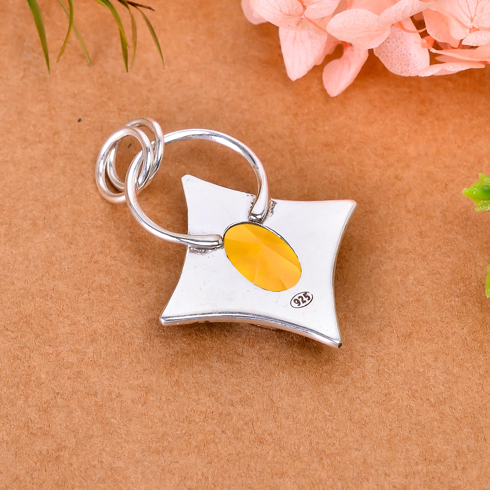 Citrine - Simulated 925 Solid Sterling Silver Pendant