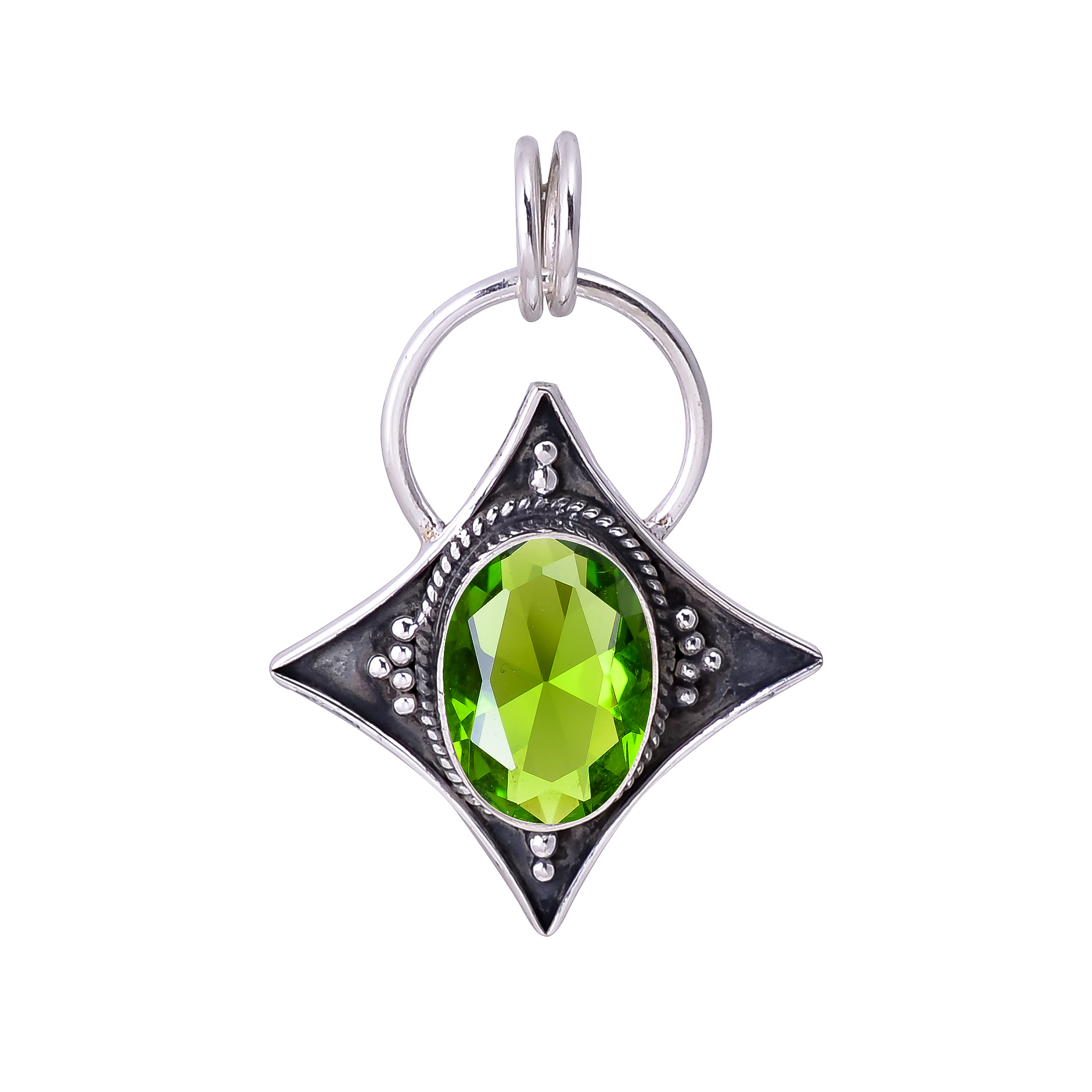Green Tourmaline - Simulated 925 Solid Sterling Silver Pendant