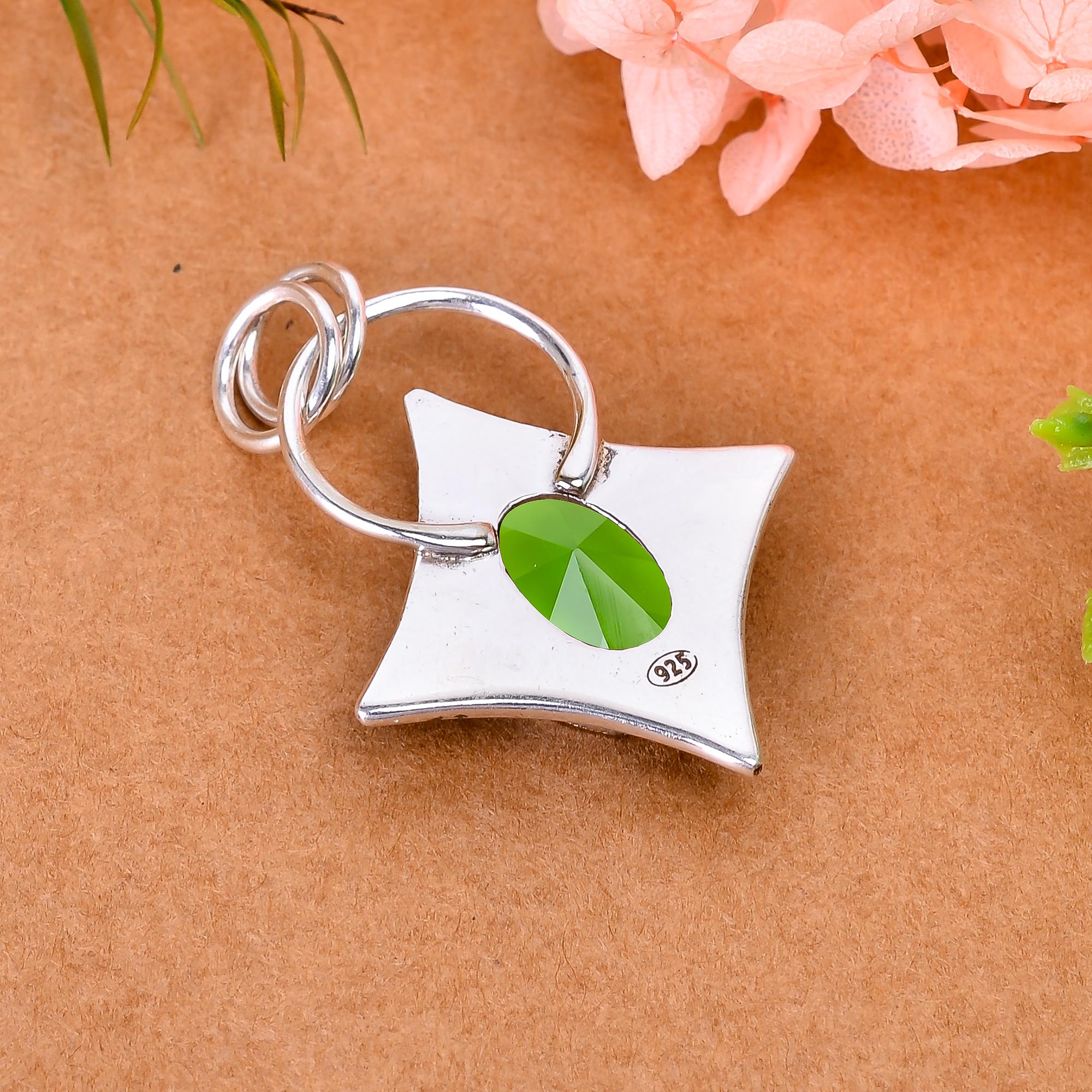 Green Tourmaline - Simulated 925 Solid Sterling Silver Pendant