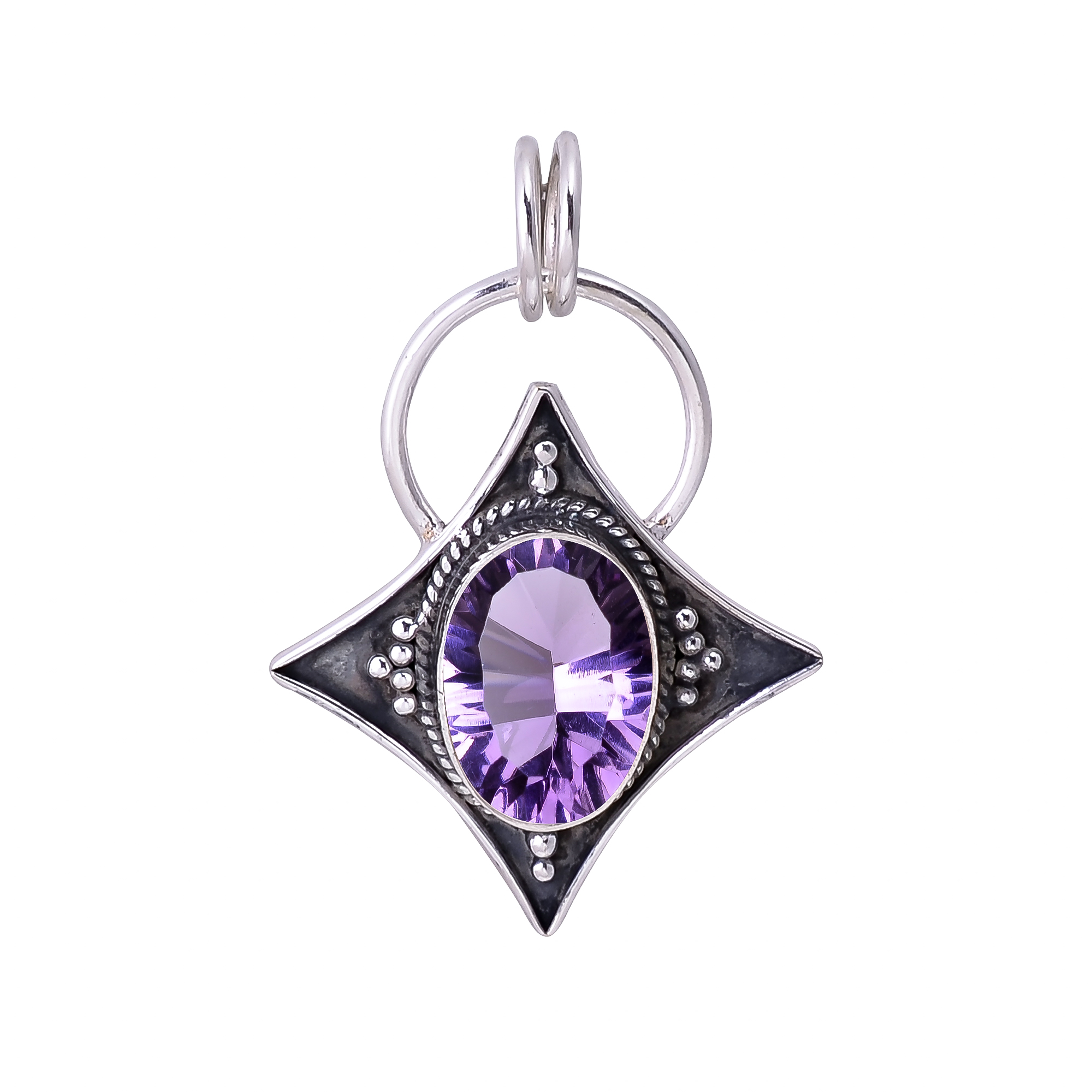 Purple Amethyst - Simulated 925 Solid Sterling Silver Pendant
