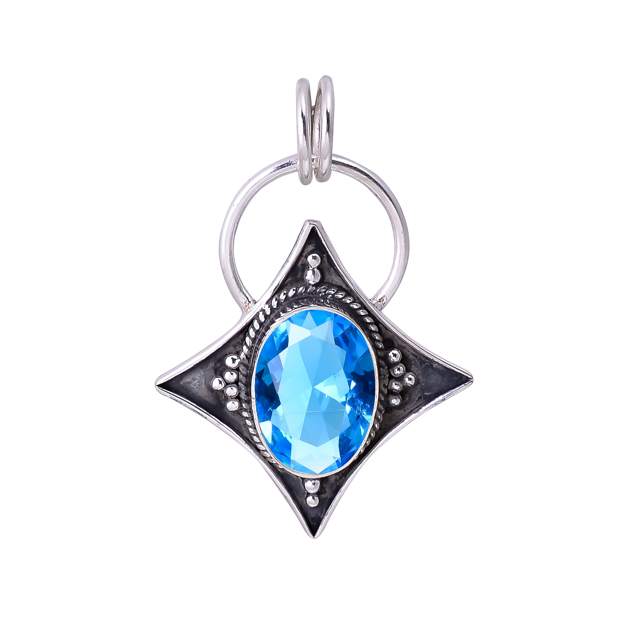 Blue Topaz - Simulated 925 Solid Sterling Silver Pendant