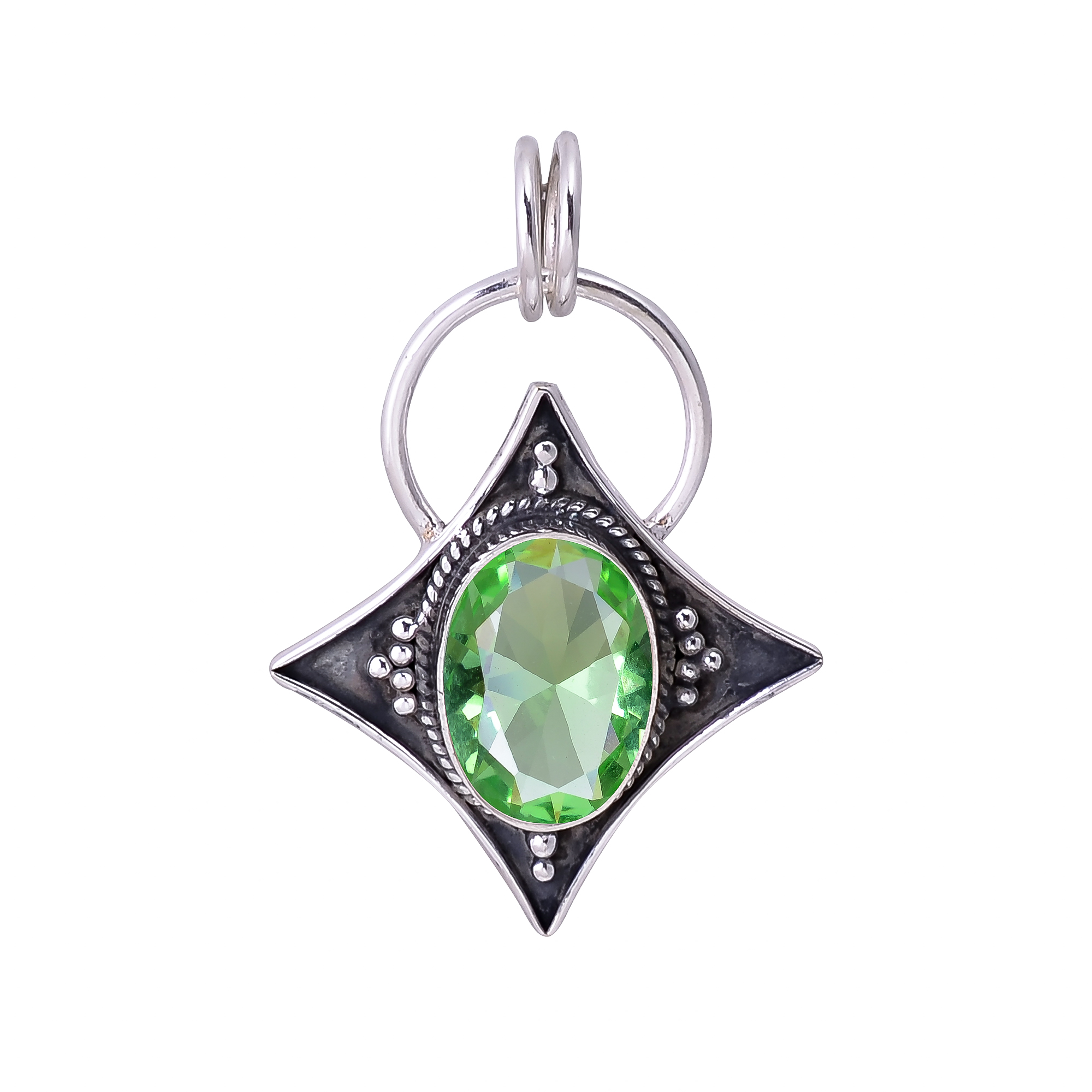 Green Amethyst - Simulated 925 Solid Sterling Silver Pendant