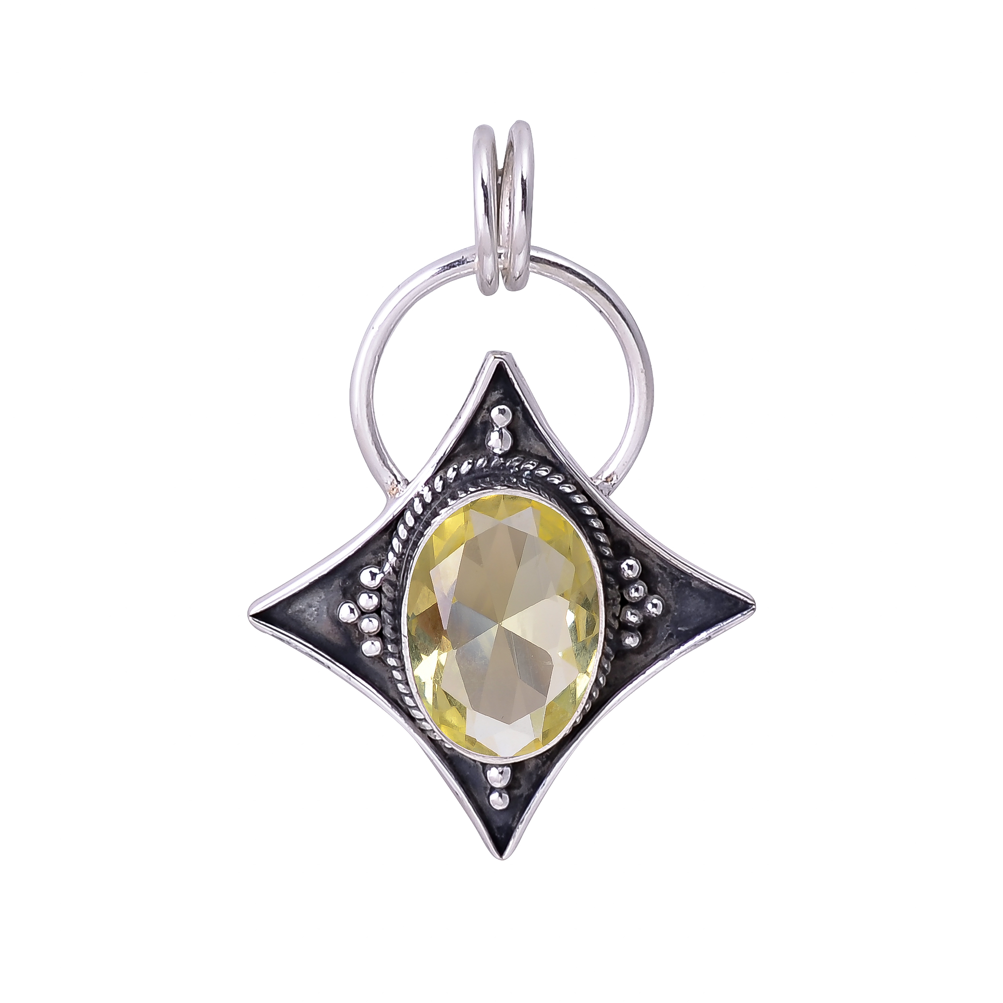 Lemon Quartz - Simulated 925 Solid Sterling Silver Pendant