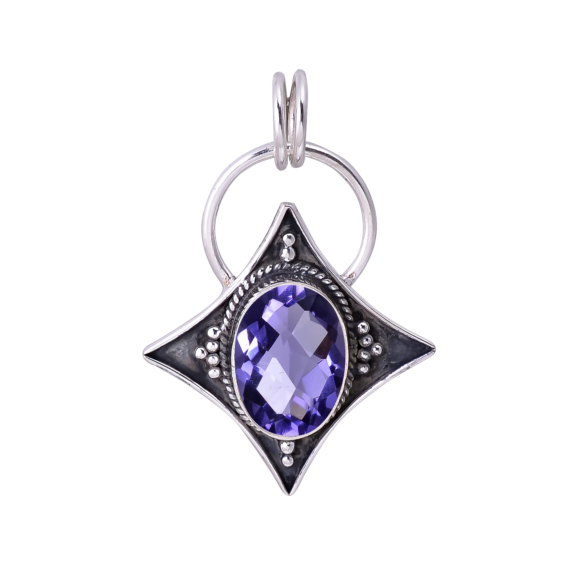 Iolite - Simulated 925 Solid Sterling Silver Pendant