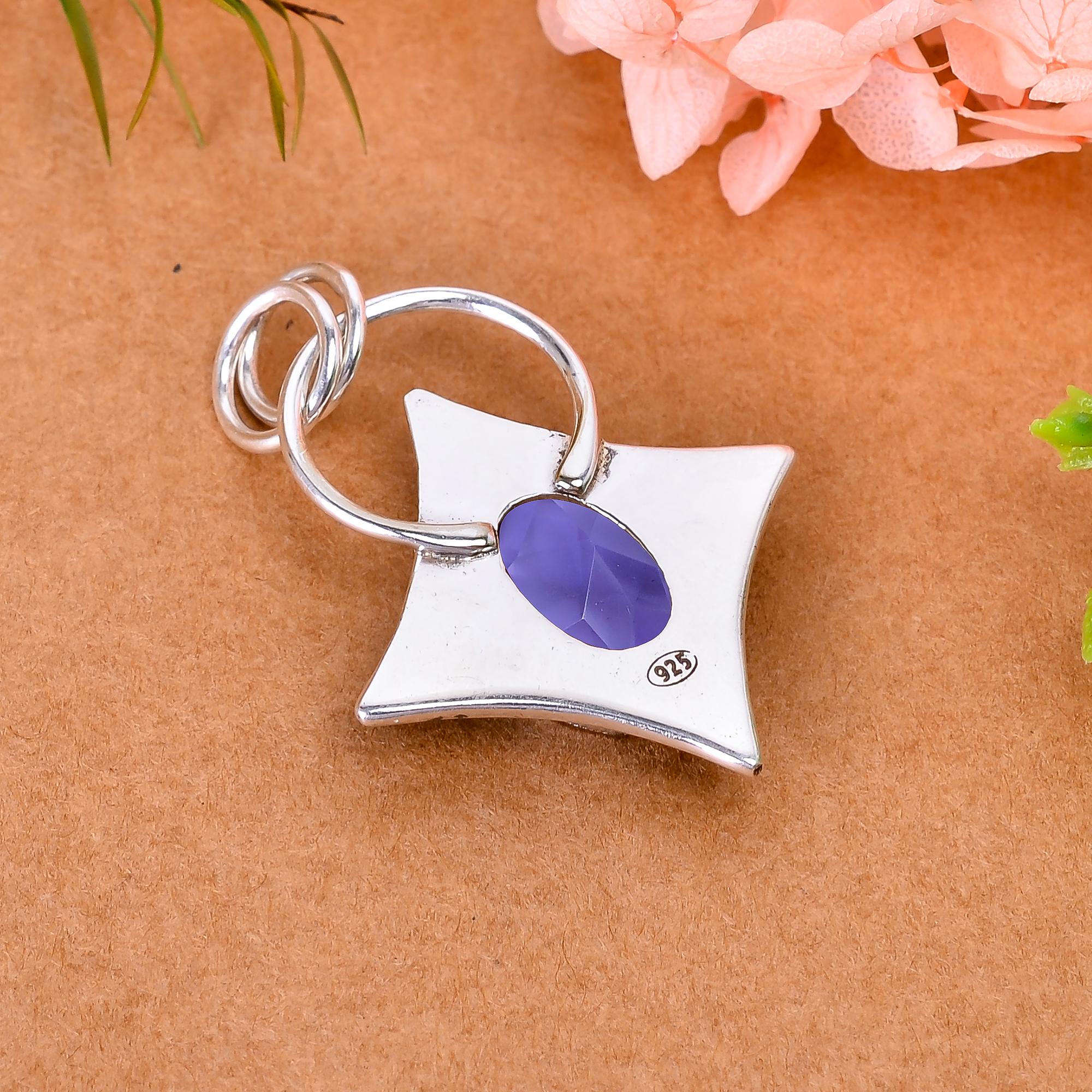 Iolite - Simulated 925 Solid Sterling Silver Pendant