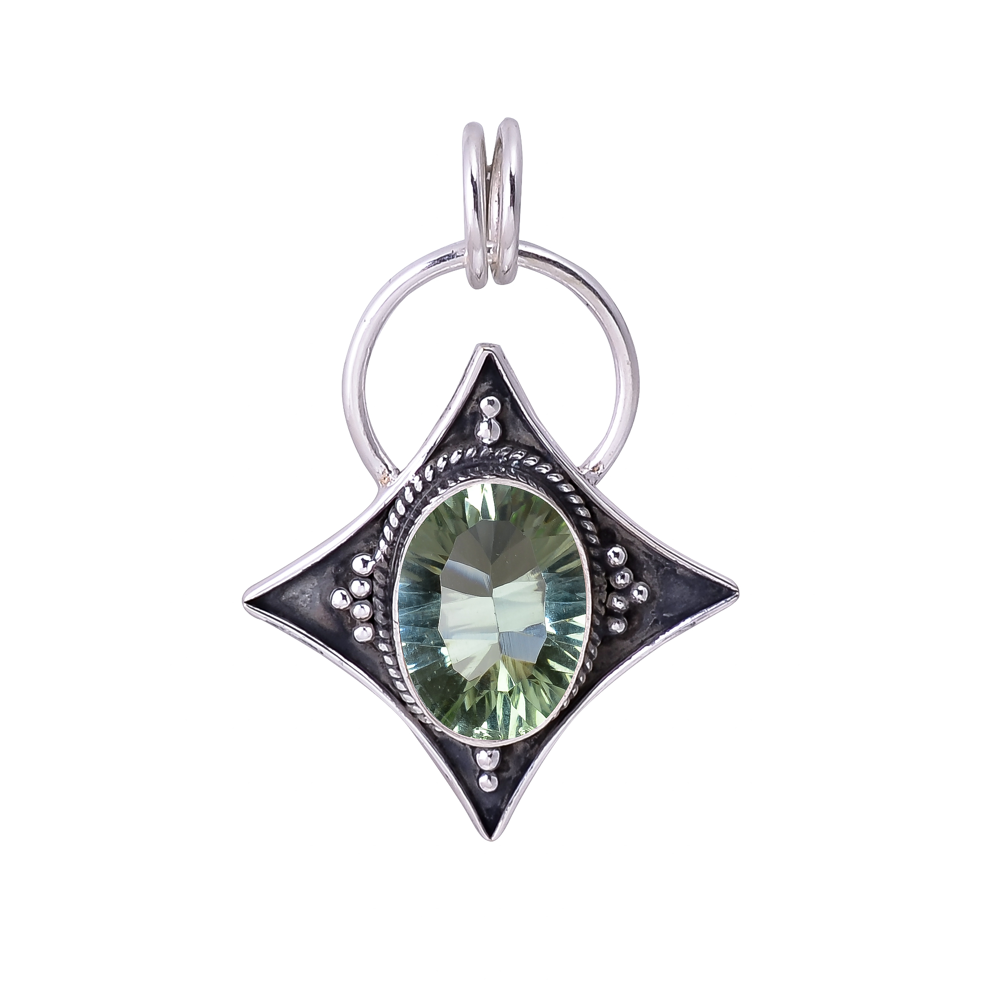 Green Amethyst - Simulated 925 Solid Sterling Silver Pendant
