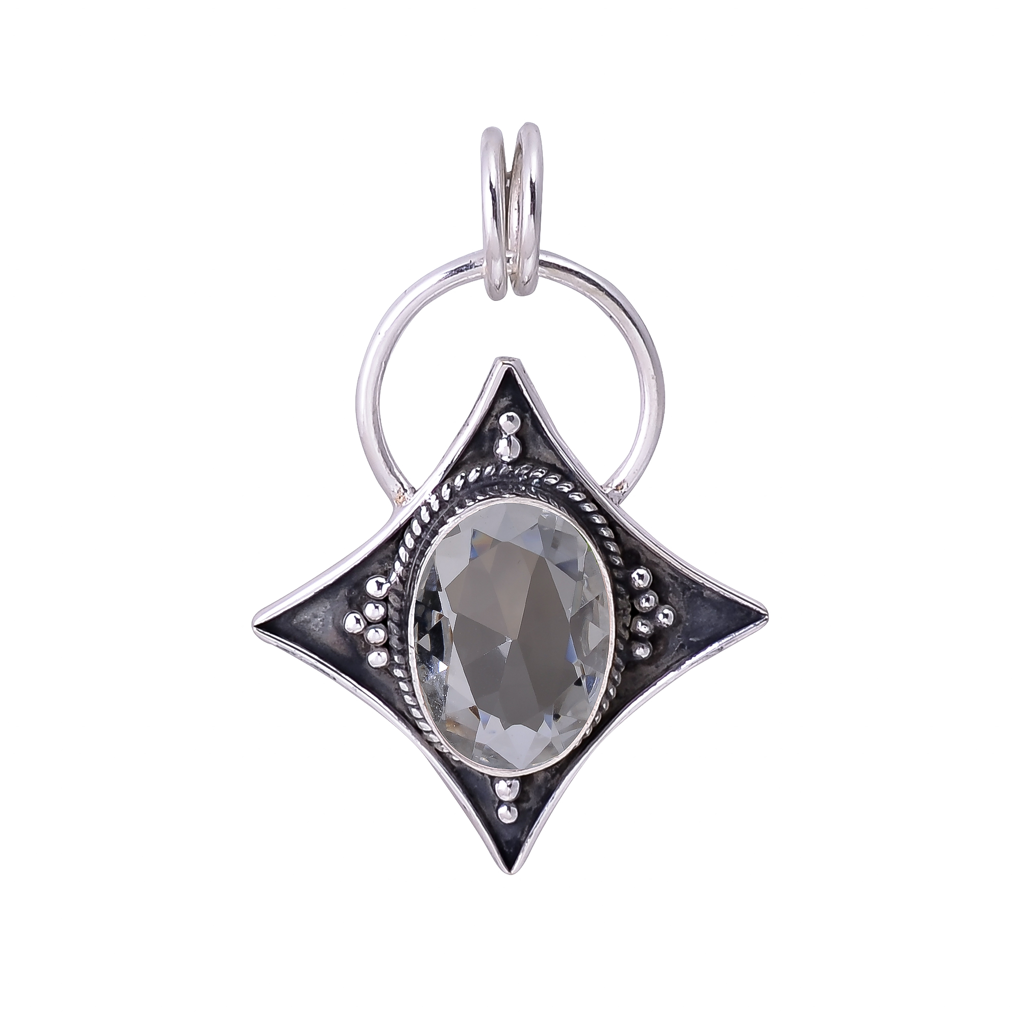 White Topaz - Simulated 925 Solid Sterling Silver Pendant