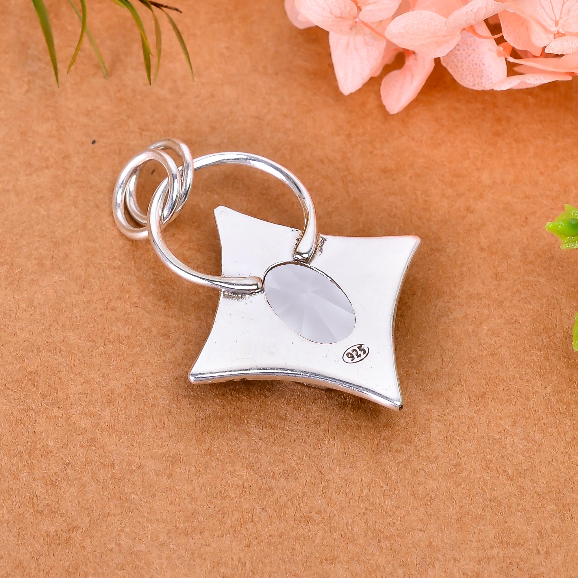 White Topaz - Simulated 925 Solid Sterling Silver Pendant