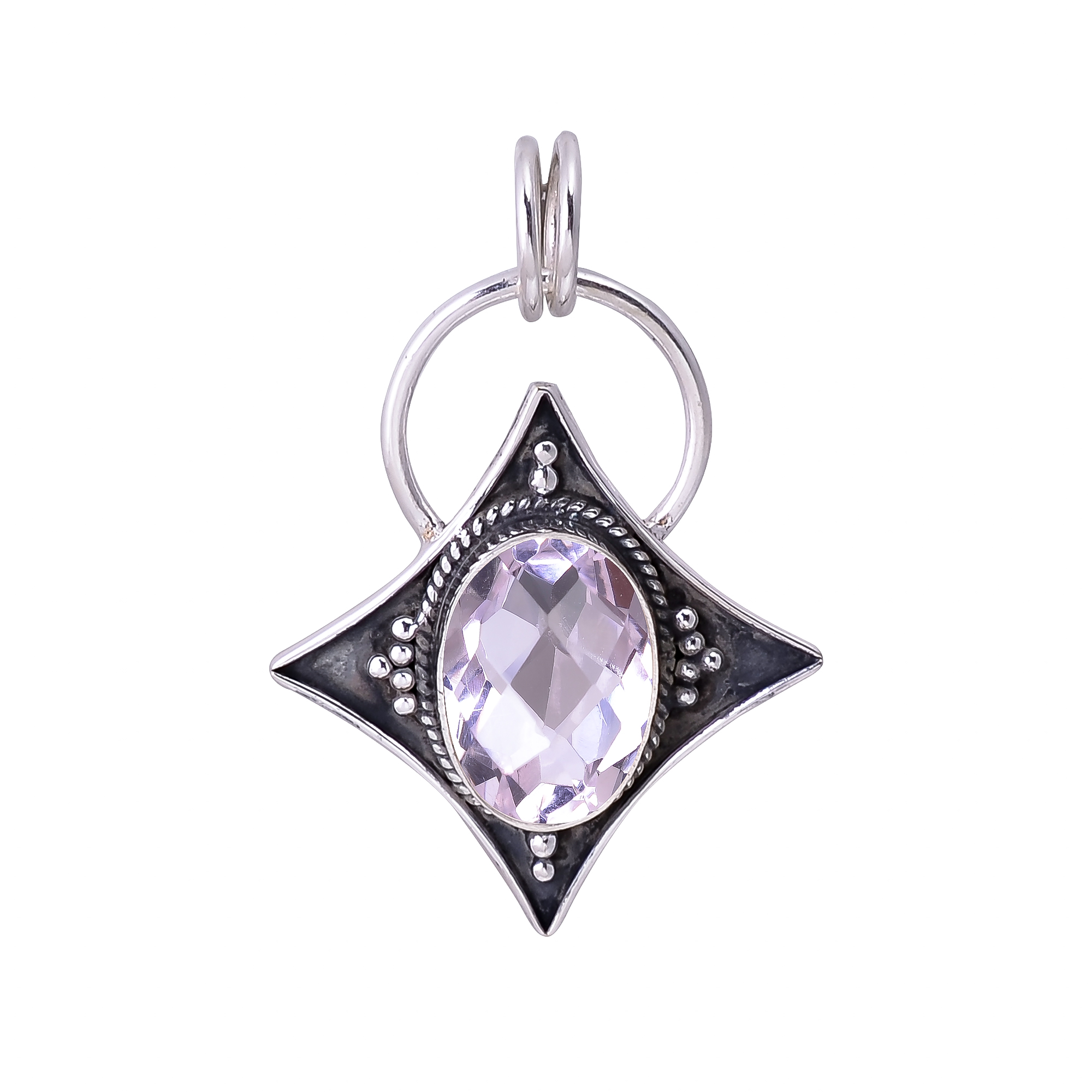 Pink Kunzite - Simulated 925 Solid Sterling Silver Pendant