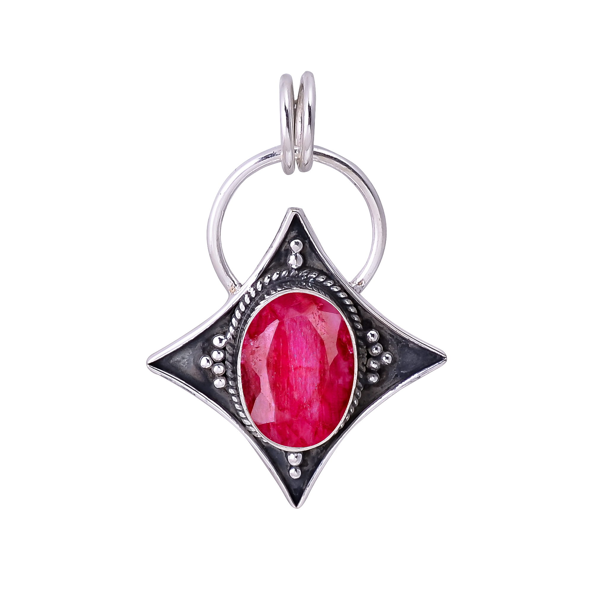 Ruby - Dyed Quartz 925 Solid Sterling Silver Pendant