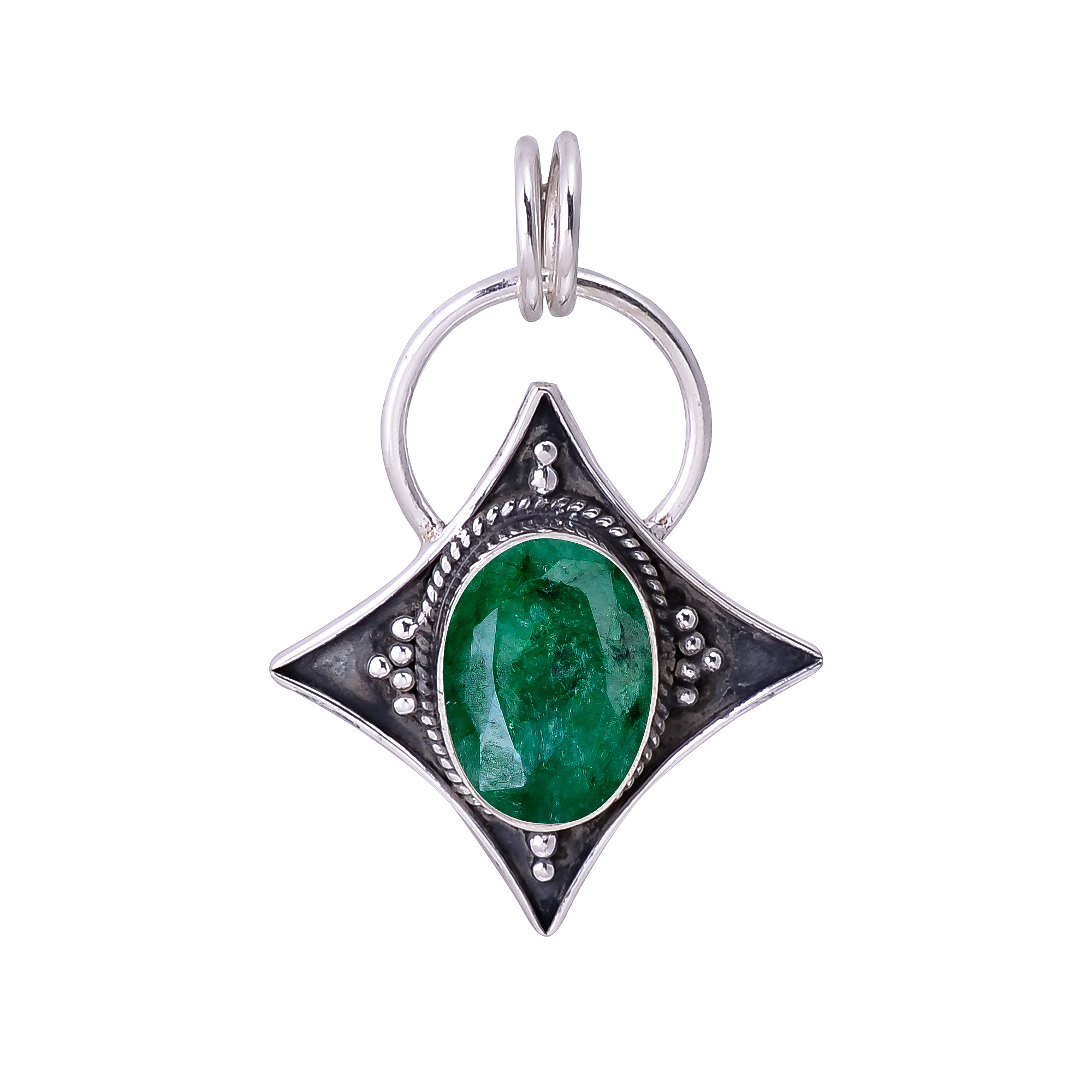 Emerlad - Dyed Quartz 925 Solid Sterling Silver Pendant