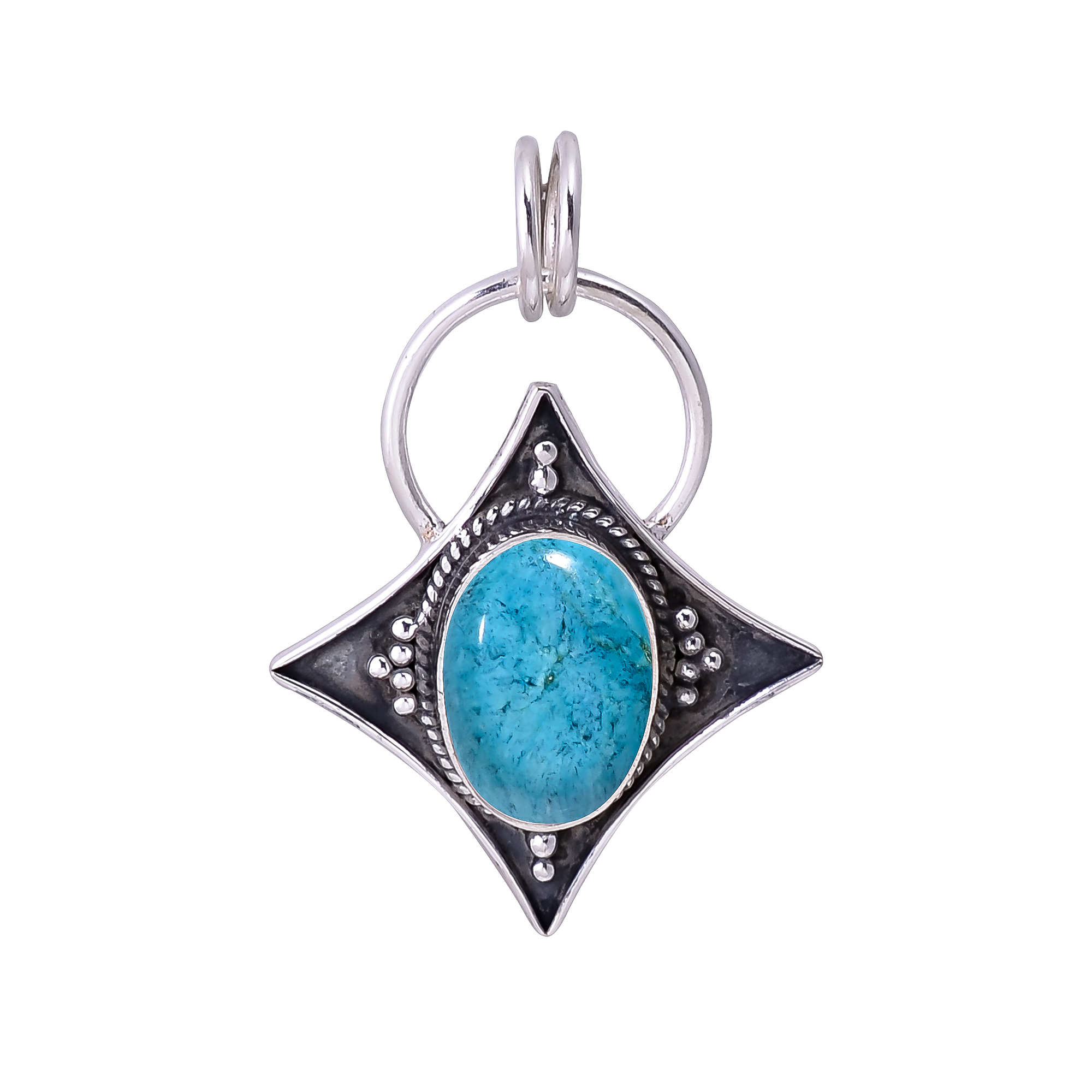 Turquoise - Tibet 925 Solid Sterling Silver Pendant