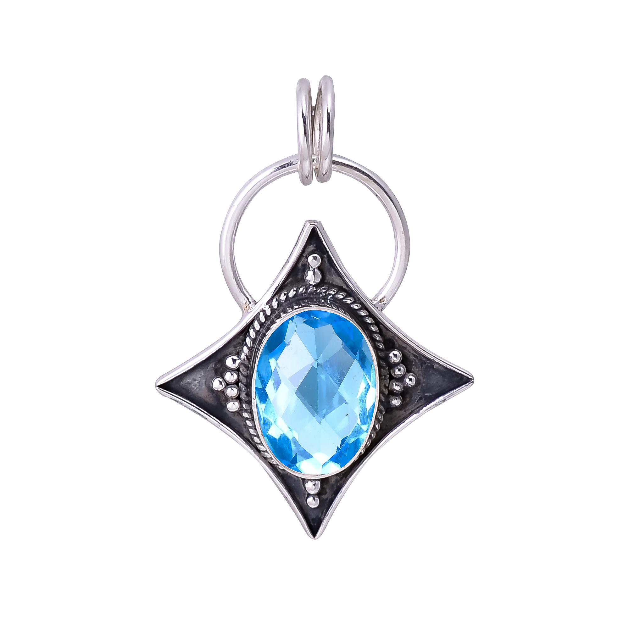 Blue Topaz - Simulated 925 Solid Sterling Silver Pendant