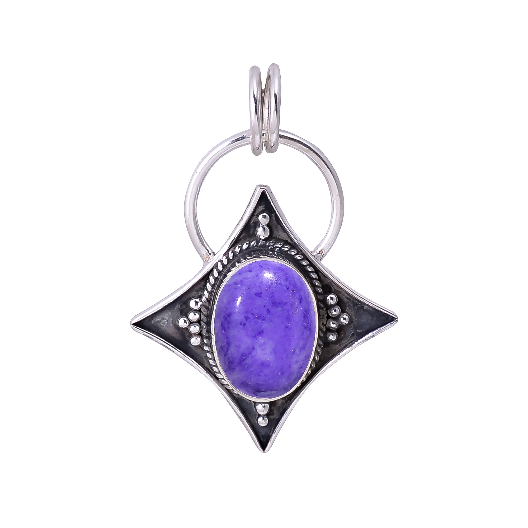 Purple Charoite - Simulated 925 Solid Sterling Silver Pendant