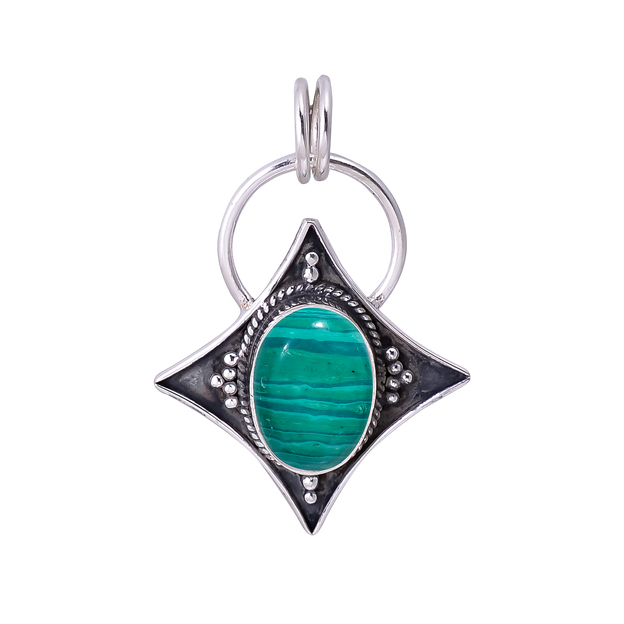 Malachite - Simulated 925 Solid Sterling Silver Pendant