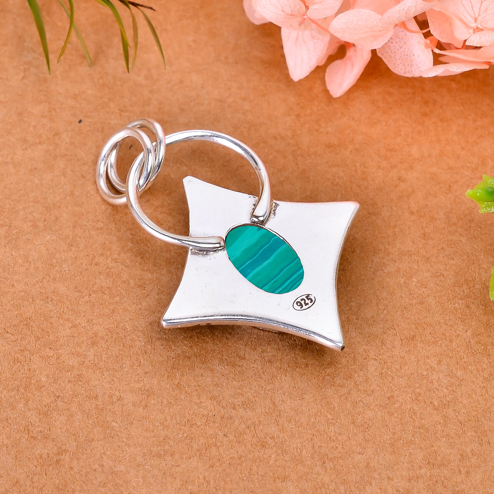 Malachite - Simulated 925 Solid Sterling Silver Pendant
