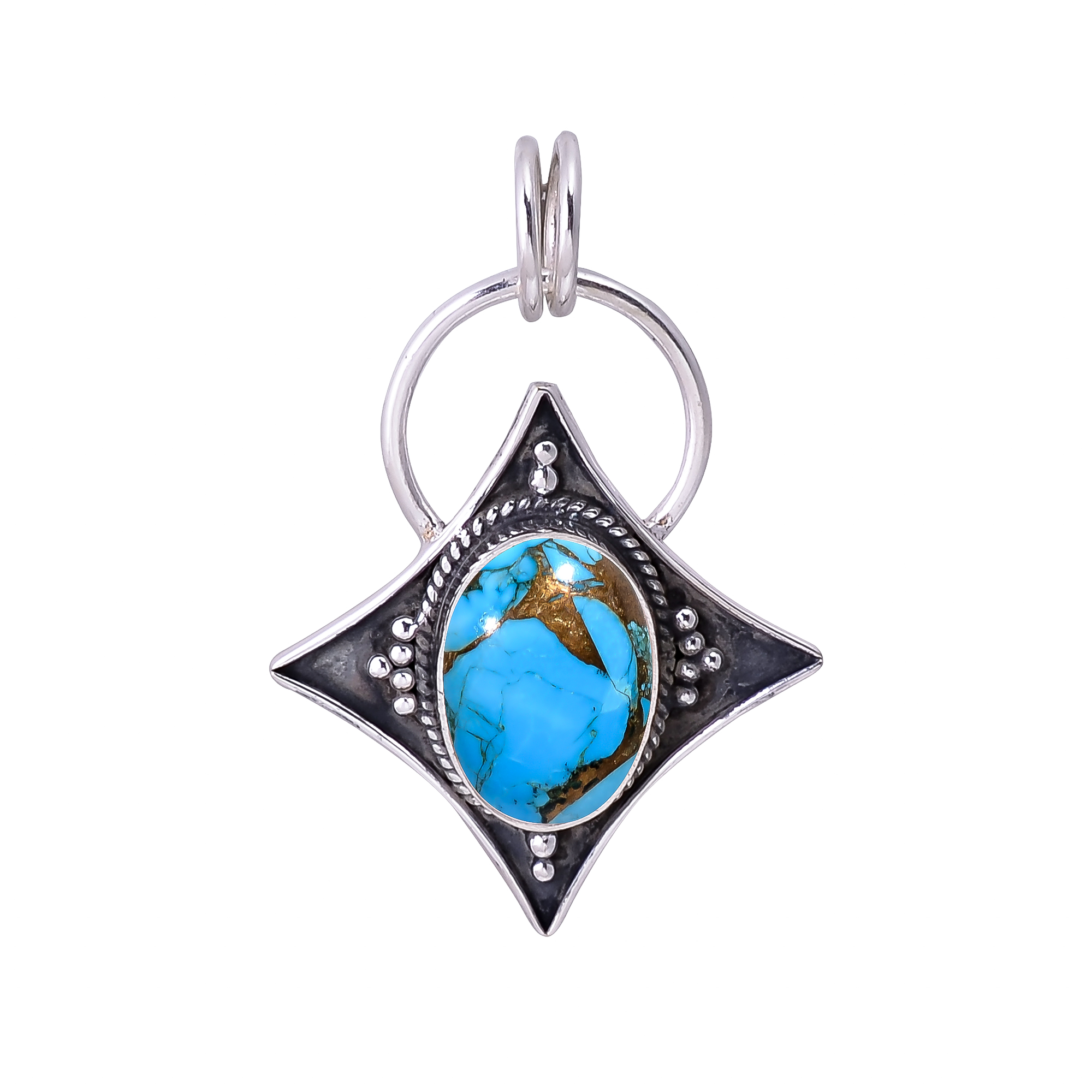 Copper Blue Turquoise 925 Solid Sterling Silver Pendant