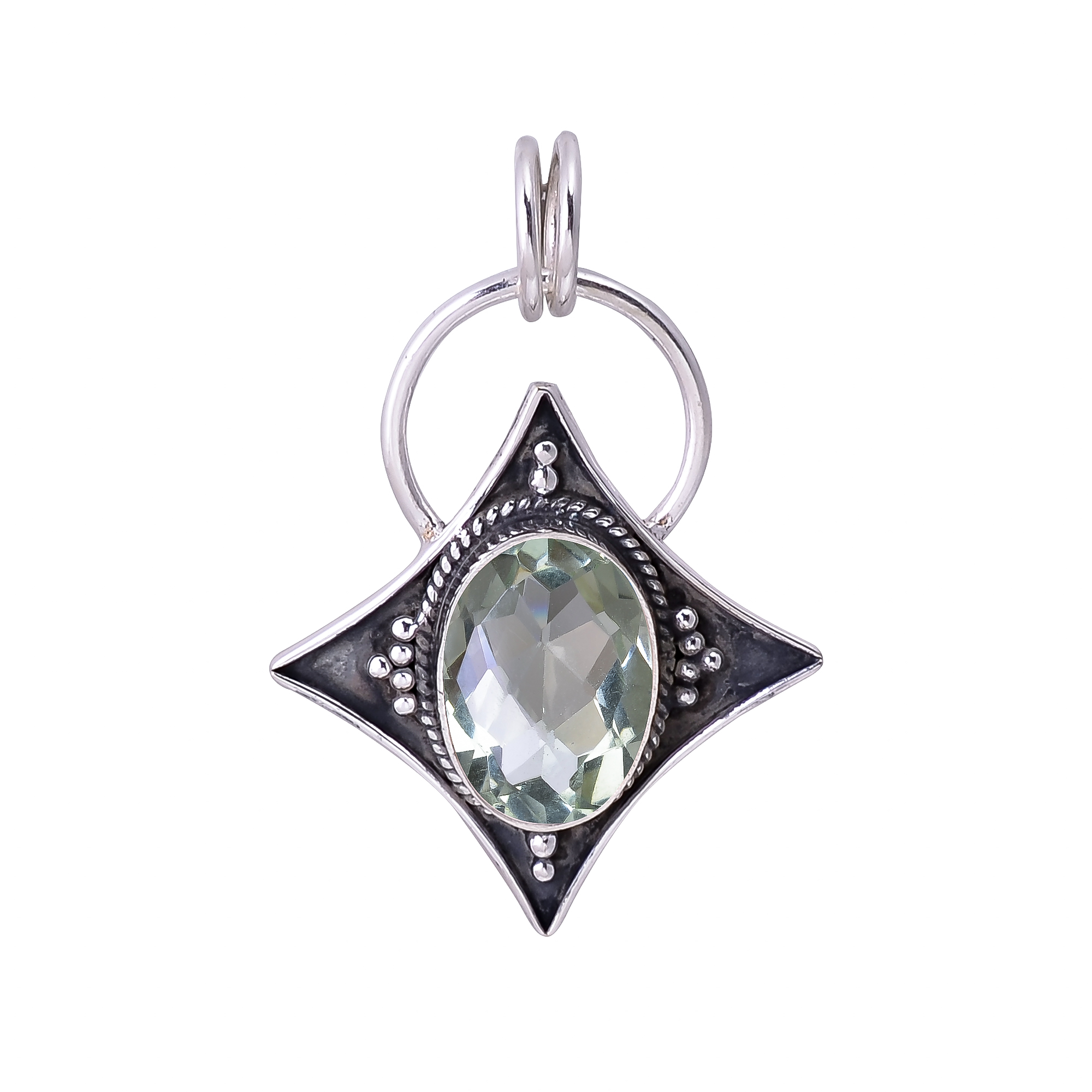 Green Amethyst - Simulated 925 Solid Sterling Silver Pendant
