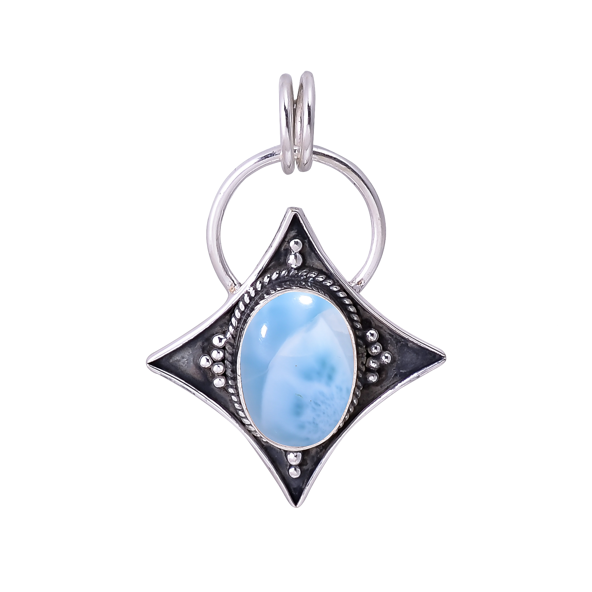 Natural Larimar / Pactolite - Dominican Republic 925 Solid Sterling Silver Pendant
